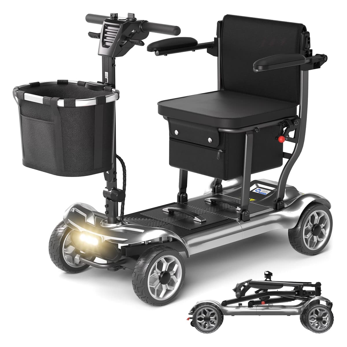 Sugogo Scooter Eléctrico Plegable Ligero - Baterías Duales 30.4 mi, 43lb, Plateado MS-985-18-SV