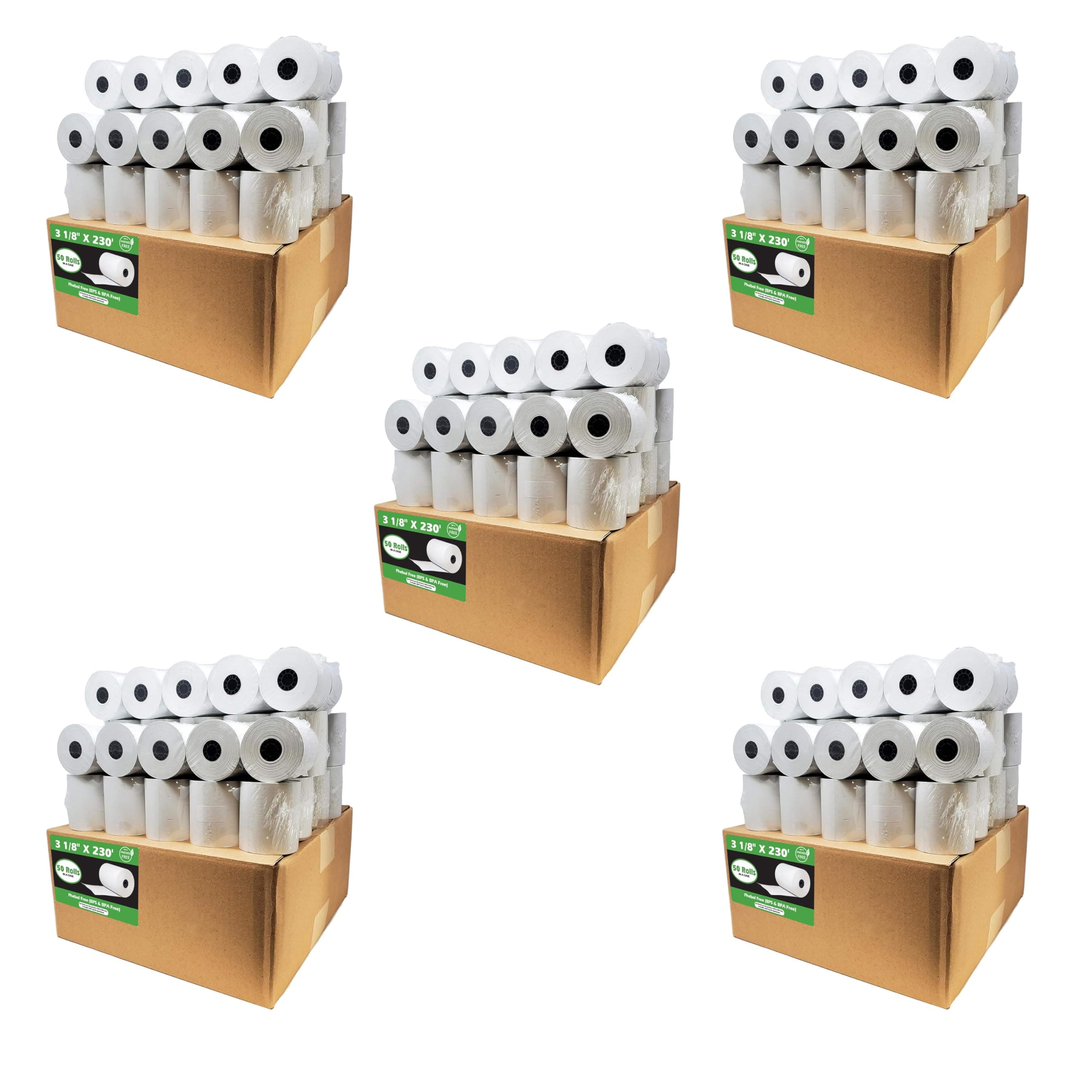 BuyRegisterRolls Papel térmico sin fenol 3 1/8 x 230 (1500 rollos) - BPA/BPS Free, 55 GSM BRR