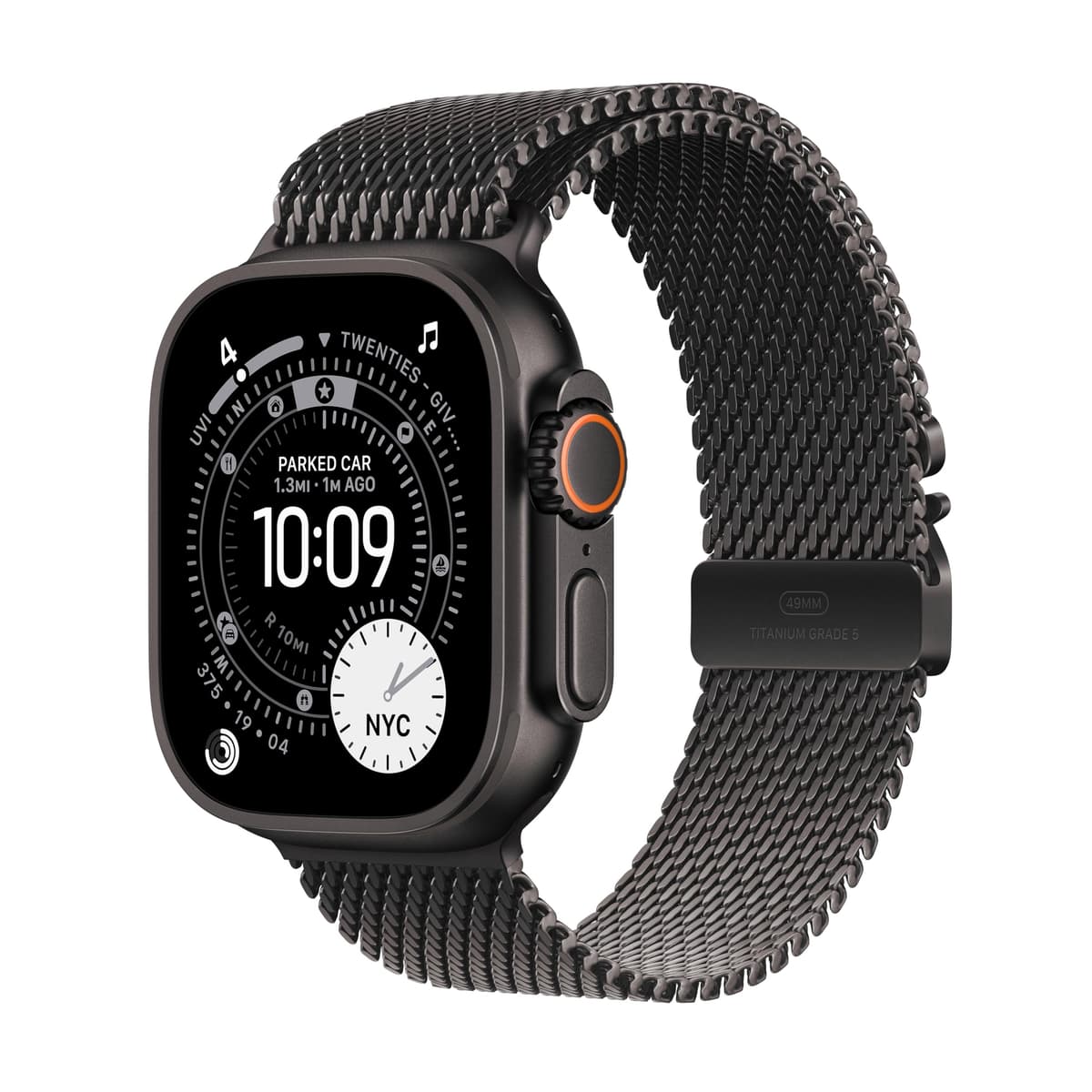 Apple Watch Ultra 3 [GPS + Cellular 49 mm] Reloj inteligente para correr y multisport con caja de titanio resistente y malla Milanesa de titanio negro - L. Comunicaciones satelitales, seguimiento avanzado de salud y fitness MF1T4LW/A
