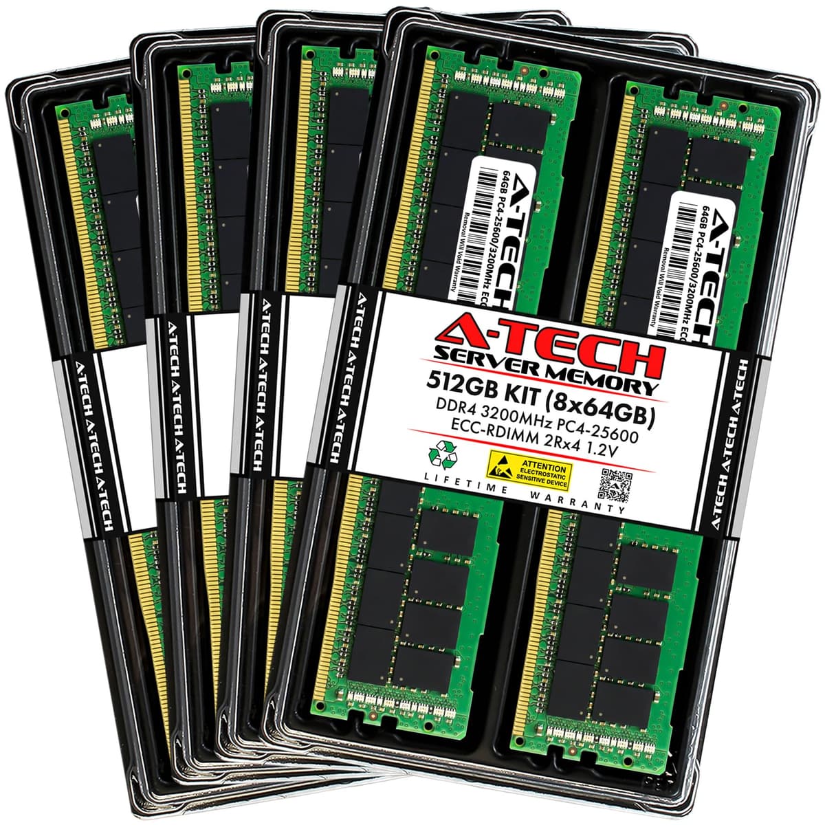 A-Tech 512GB (8x64GB) DDR4 3200MHz PC4-25600 ECC RDIMM 288-Pin para servidores y estaciones de trabajo AT64G8D4D3200RD4N12V