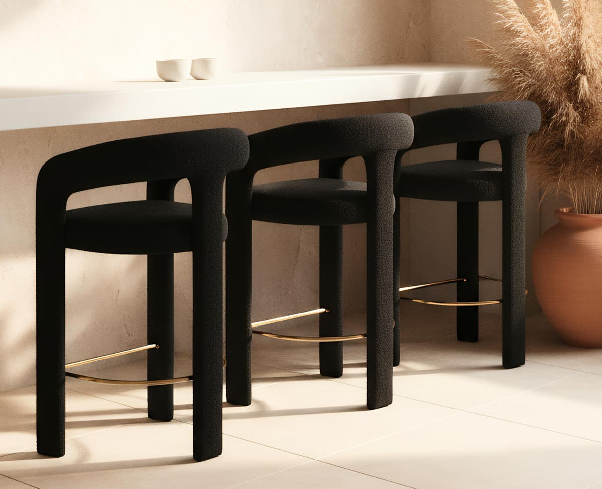 EALSON Juego x3 Banquetas de Barra Sherpa con Respaldo Abierto y Brazos - 26" Negro ESPHL-SY55011CS-WNO-ABK-1-LX3-N1