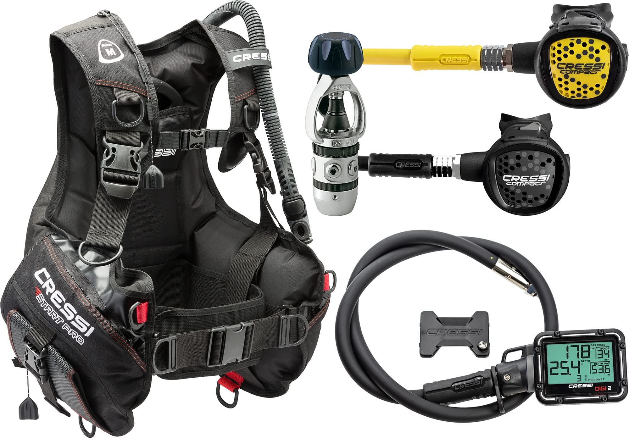 Cressi Start-er Pro Digi2 Package Sets de Buceo, Negro, XS IY722111