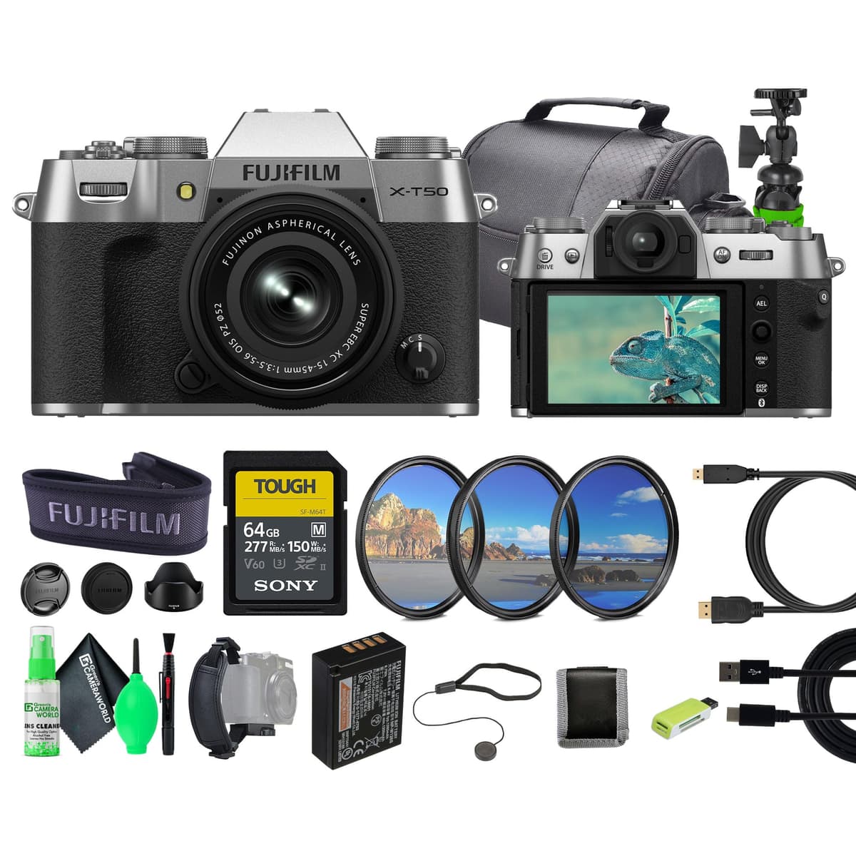 Fujifilm X-T50 Mirrorless + XC15-45mm Kit + 64GB SF-M UHS-II + filtro MC + bolsa (Plata) 16828868-AG2-1
