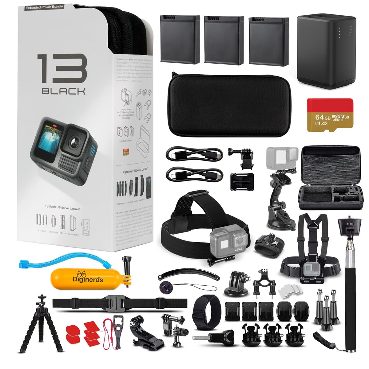 GoPro HERO13 Black Extended Power Bundle 5.3K60 con 2 baterías Enduro, cargador dual, estuche y kit 50 en 1 CHDRB-134-TH _EDI_1