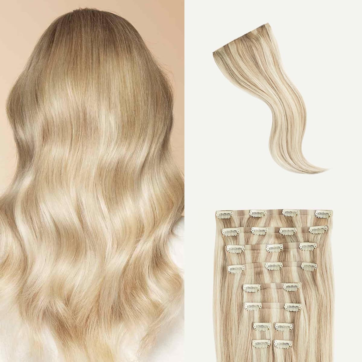Luxy Hair Extensiones Clip-In Classic 24" Beige Blonde Balayage (240g) 10 piezas 24-240g-Color22NT90