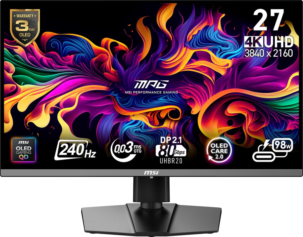 msi MPG 272URX QD-OLED 27" UHD 3840x2160 240Hz, 0.03ms, DisplayPort 2.1a y HDMI 2.1, VESA, Altavoces, Negro