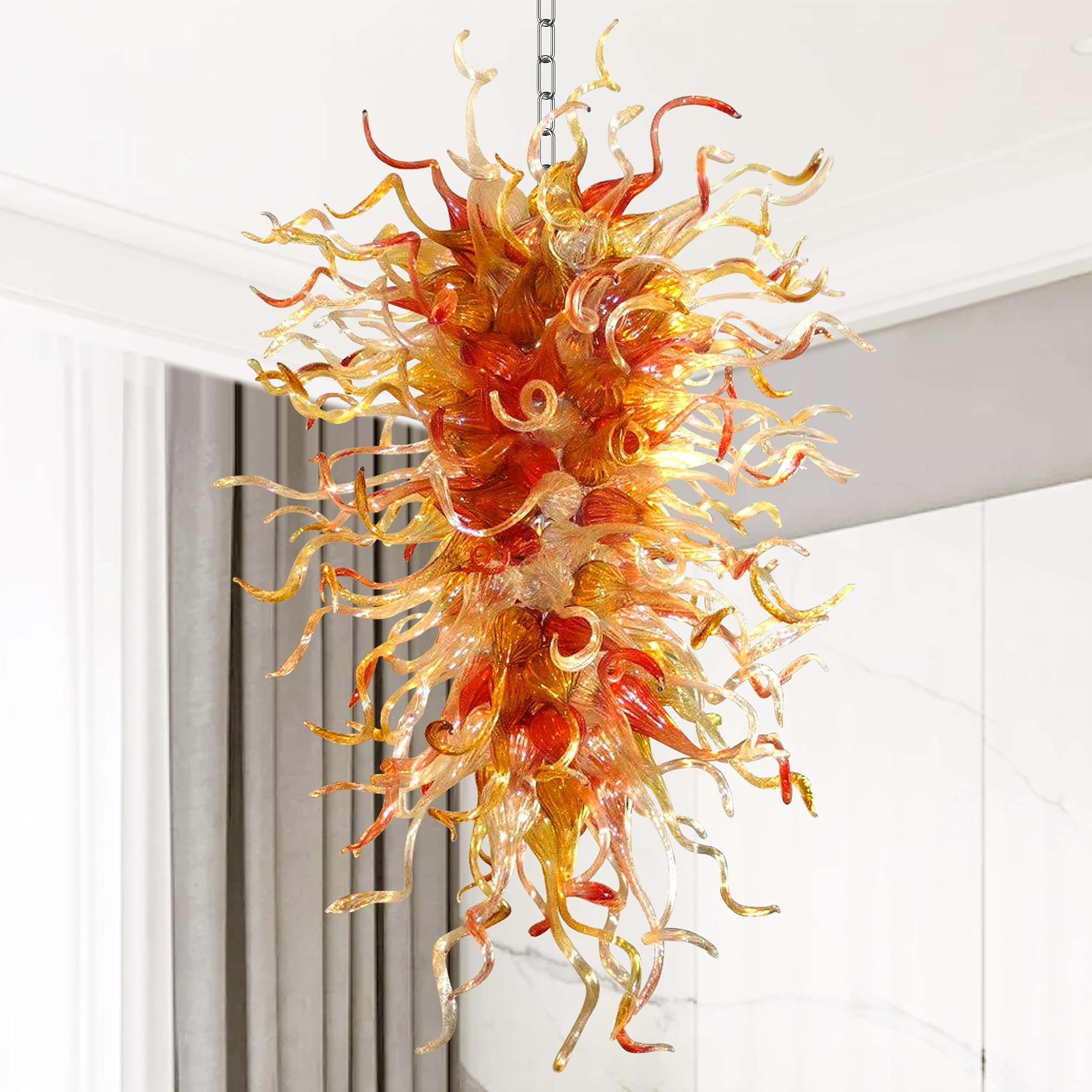 Longree Lámpara de Araña de Vidrio Soplado - Lujo, Rojo & Ámbar, 32" x 60" LR1118-W80*H150cm