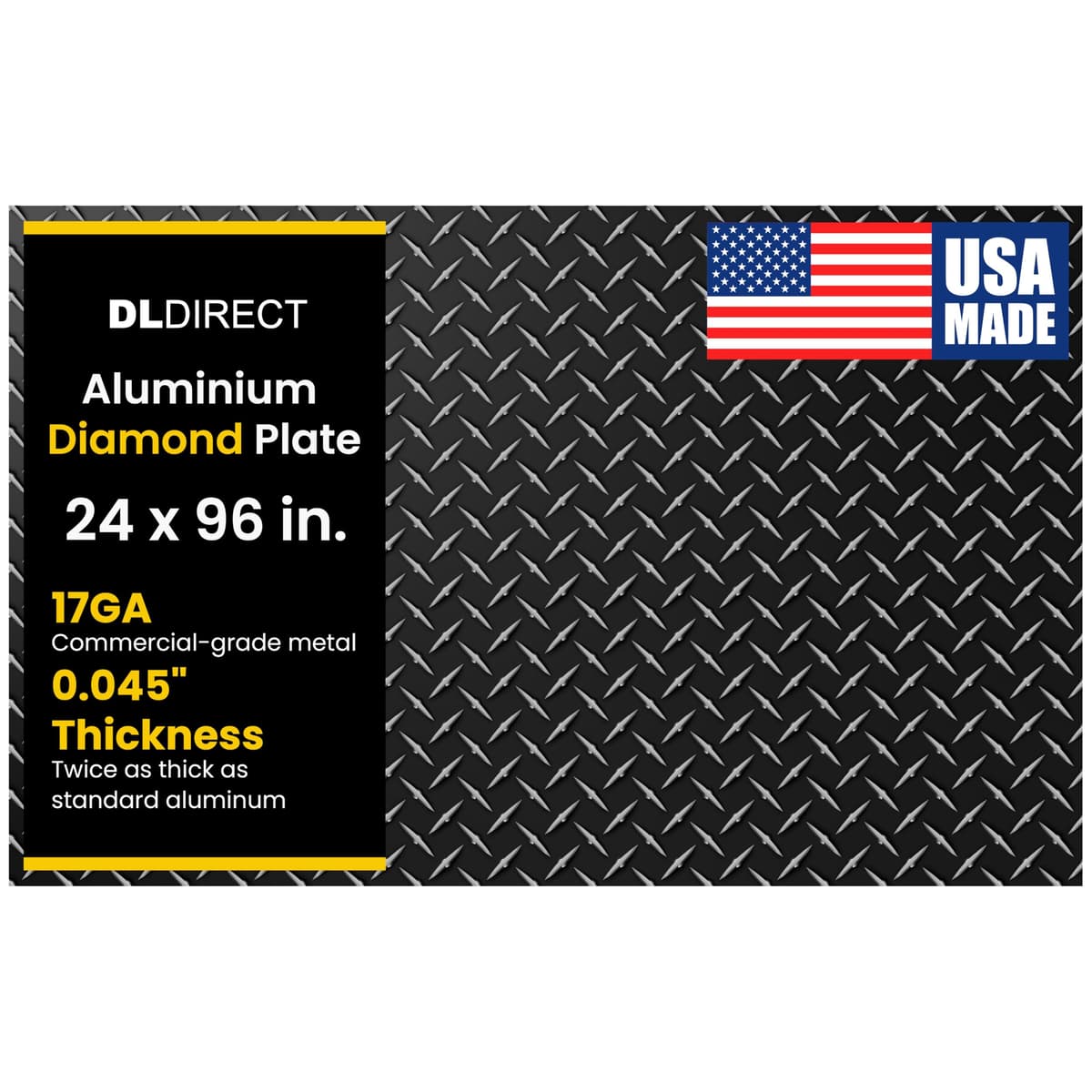 DLDIRECT 24 in. x 96 in. - Lámina de placa diamantada, aluminio diamantado acabado de molino grado comercial resistente, placa de rodamiento de aluminio fabricada en EE. UU. A.DIA.STARBLK.24X96