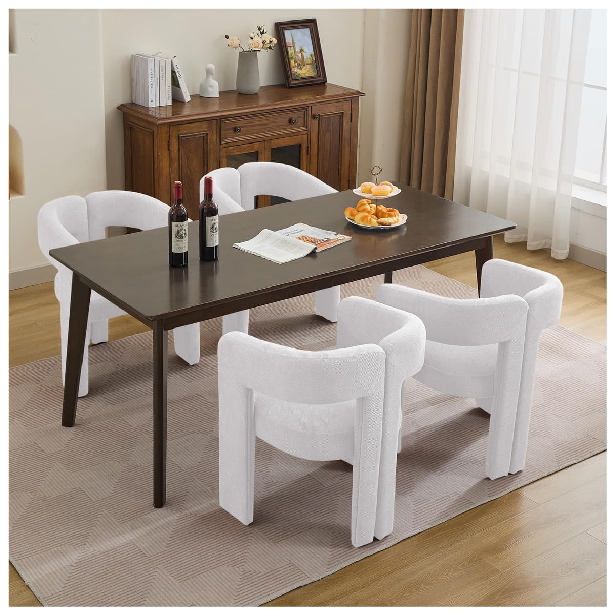 adochr Set 4 sillas de comedor barrel modernas adoсhr - Tapizadas en lino gris con patas de madera d519ca93-23cf-407e-99e9-c47fb4db8c48
