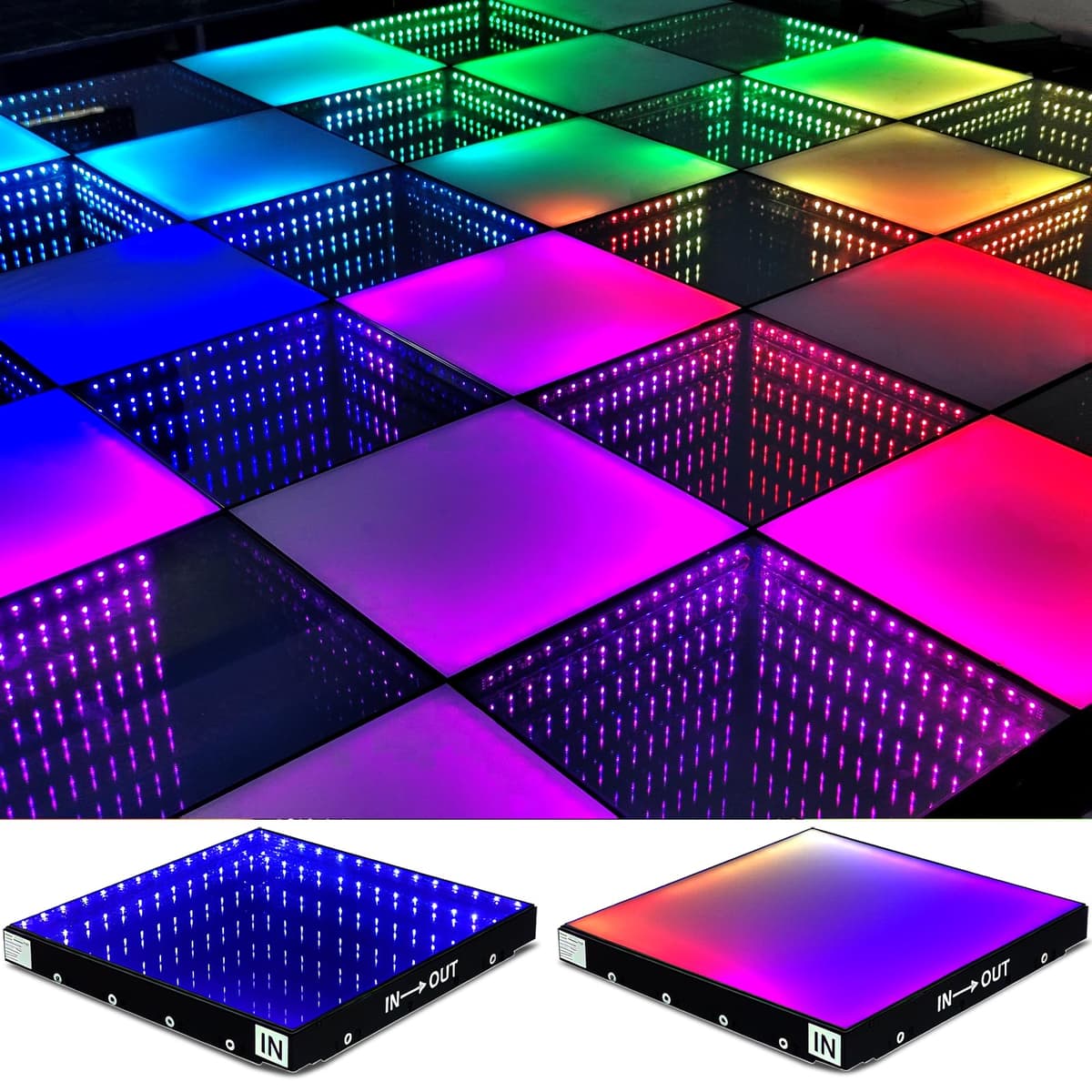 MKORMK Pista de baile efecto infinito 3D + RGB con vidrio templado y LED, personalizable (3D+RGB-Magnetic, 81 piezas, 14.8 ft x 14.8 ft) PW-SYDZ-CXK-02