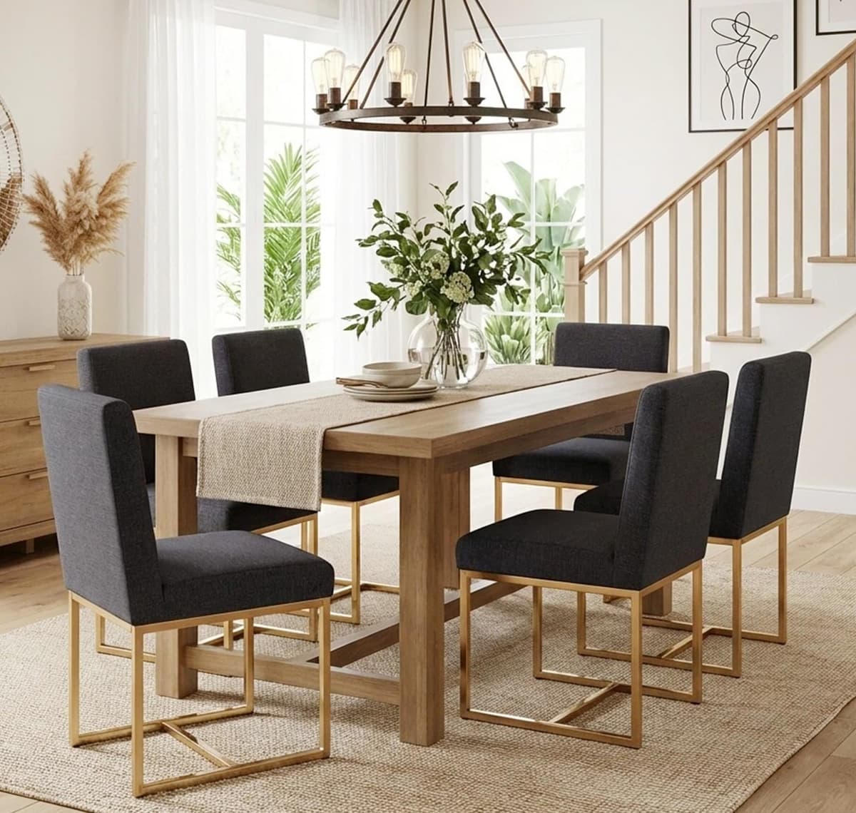 VESCASA Juego de 6 Sillas de Comedor Tapizadas en Lino con Estructura Dorada, Estilo Mid Century dc94a3ce-3e5d-4115-aa90-1a19f3628cf5