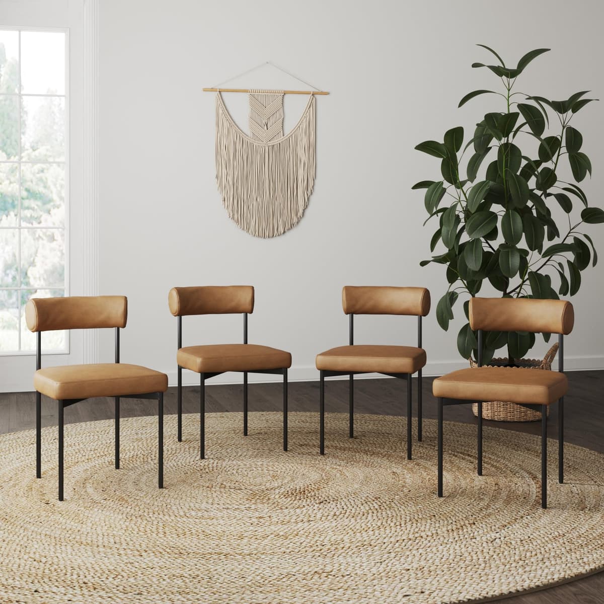 Nathan James Dahlia Silla de Comedor Moderna 4 piezas, Tapizado en Piel Vegana Café/Negro 24210-4