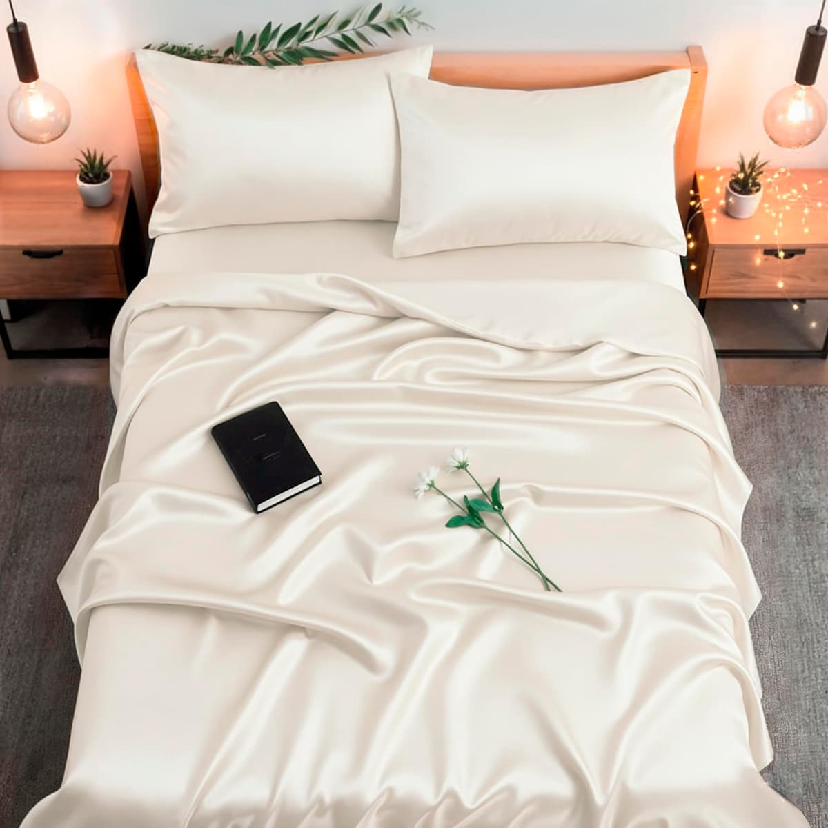 Colorado Home Co SUNDAYSILKS Mulberry Silk Juego de sábanas 4 piezas Queen - Off White