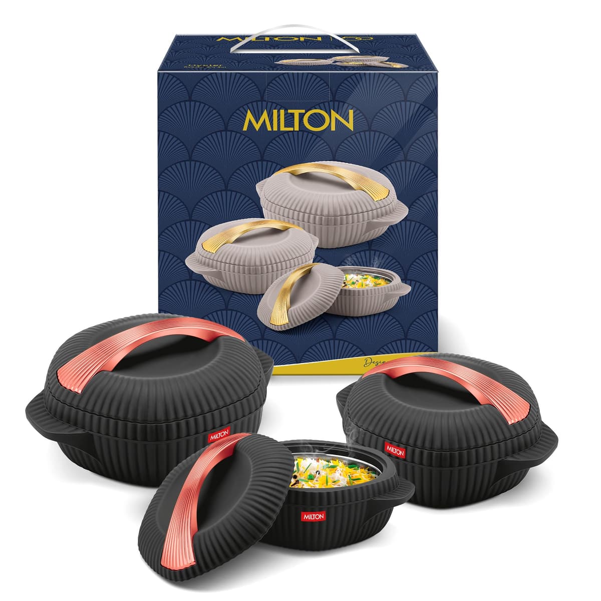 Milton Cazuela Térmica Oyster Juego Regular de 3, Negra CTHFFTK235BLCK0001