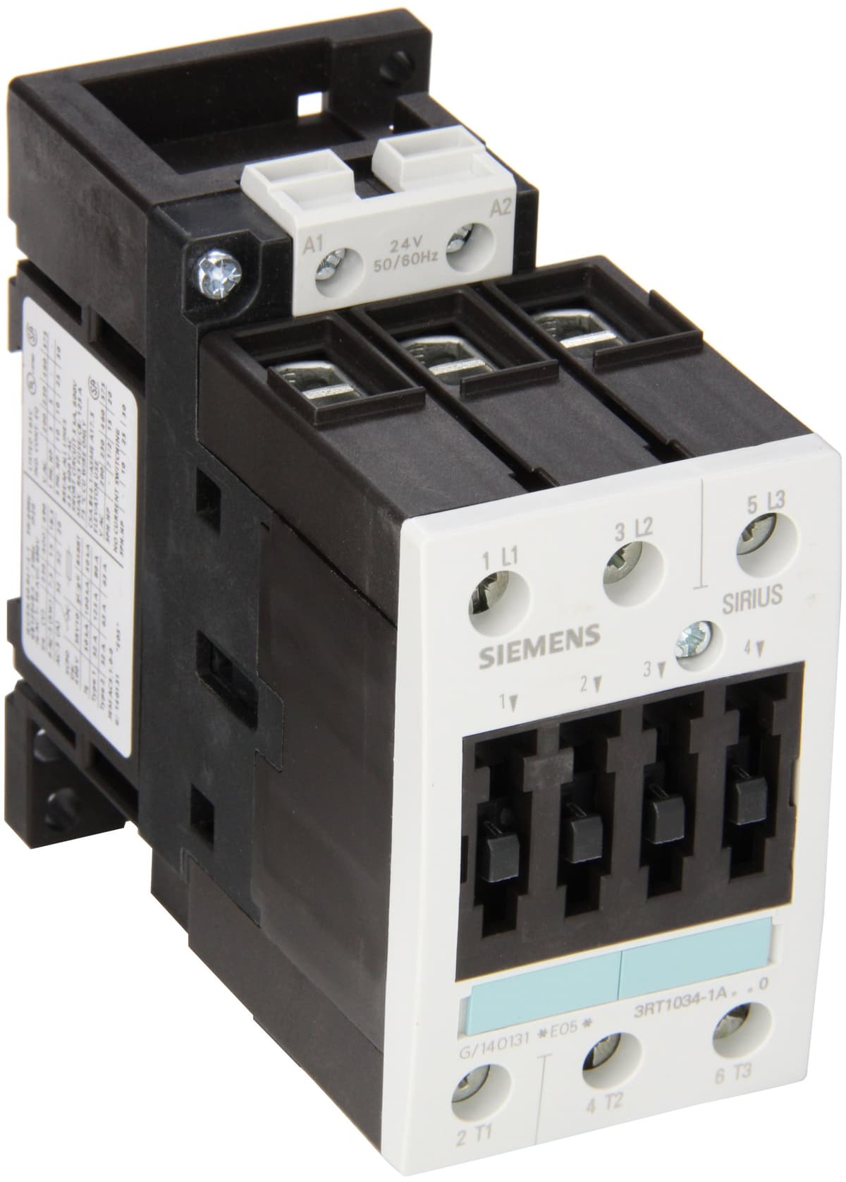 SIEMENS 3RT10 34-1AC20 Contactor de motor, 3 polos, bornes de tornillo, tamaño de marco S2, bobina AC 24V a 50 y 60Hz