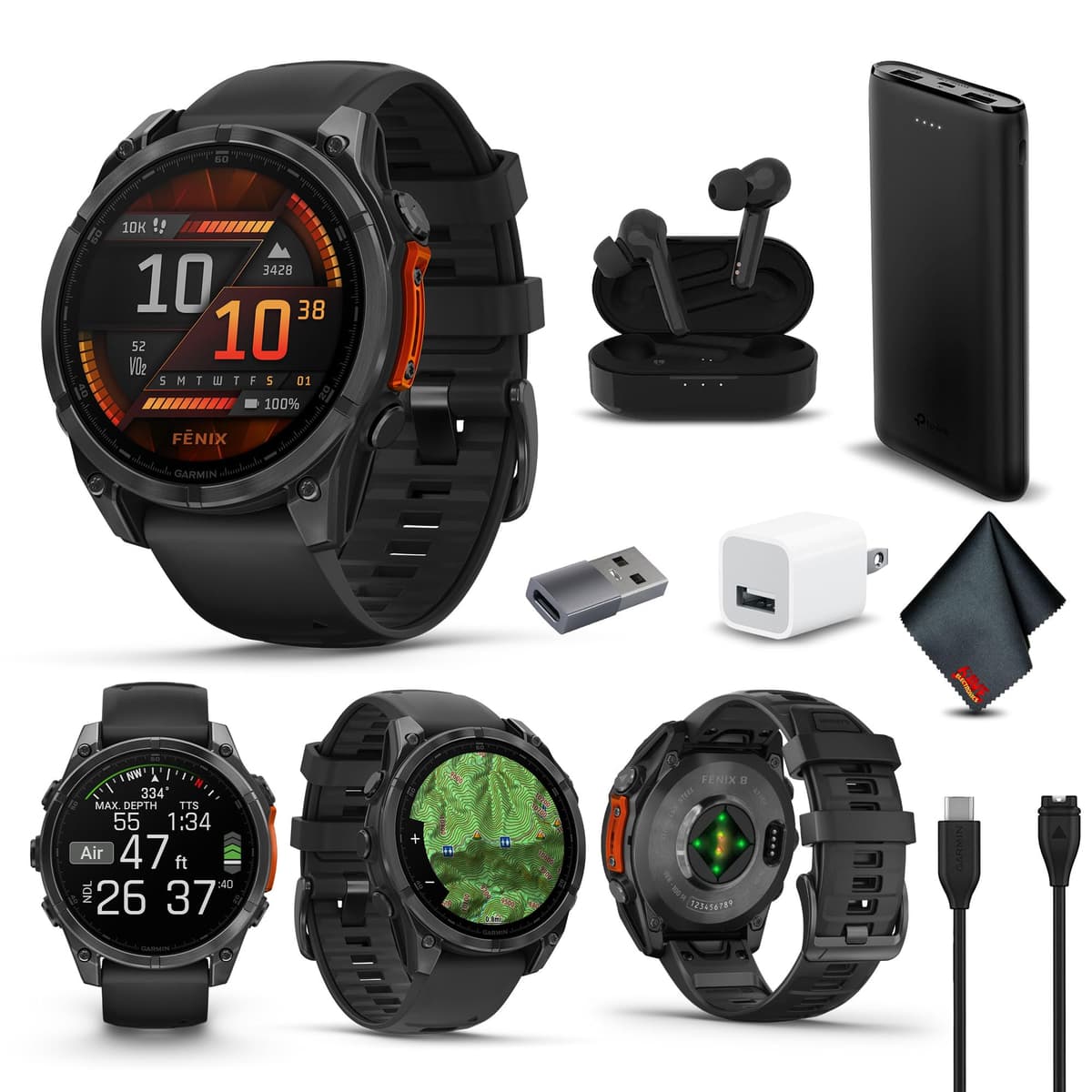 Garmin Fenix 8 47MM AMOLED Multisport GPS Smartwatch Slate Gray con Correa Negra - Bundle 010-02904-00_AG2-V1