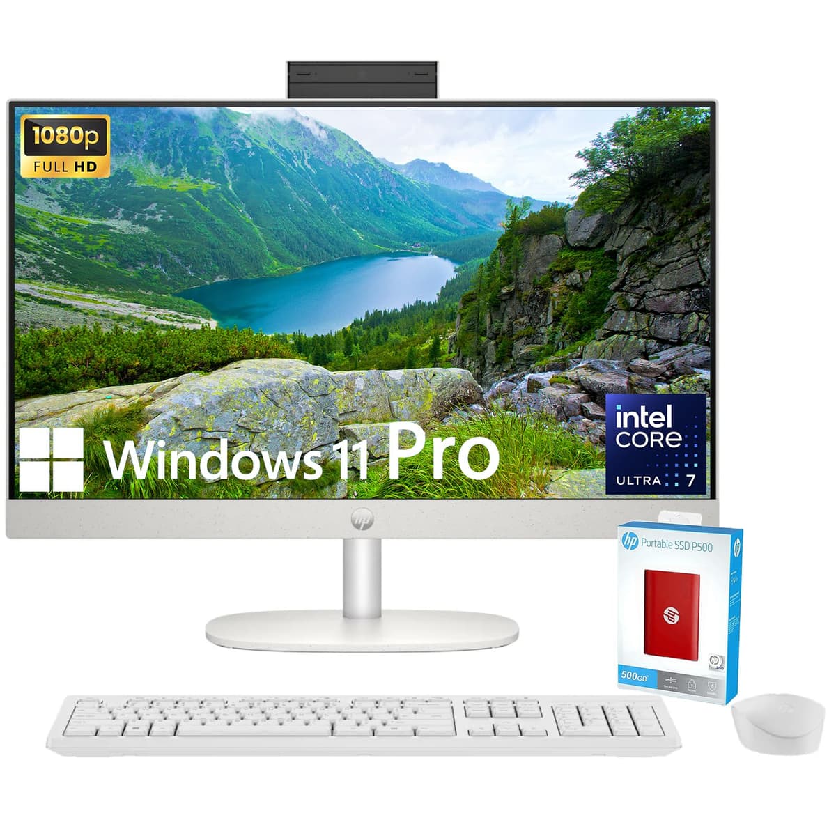 HP 27" All-in-One con Intel Core Ultra 7-155U, 32GB DDR5 y 2TB SSD + 500GB P500 Portable SSD