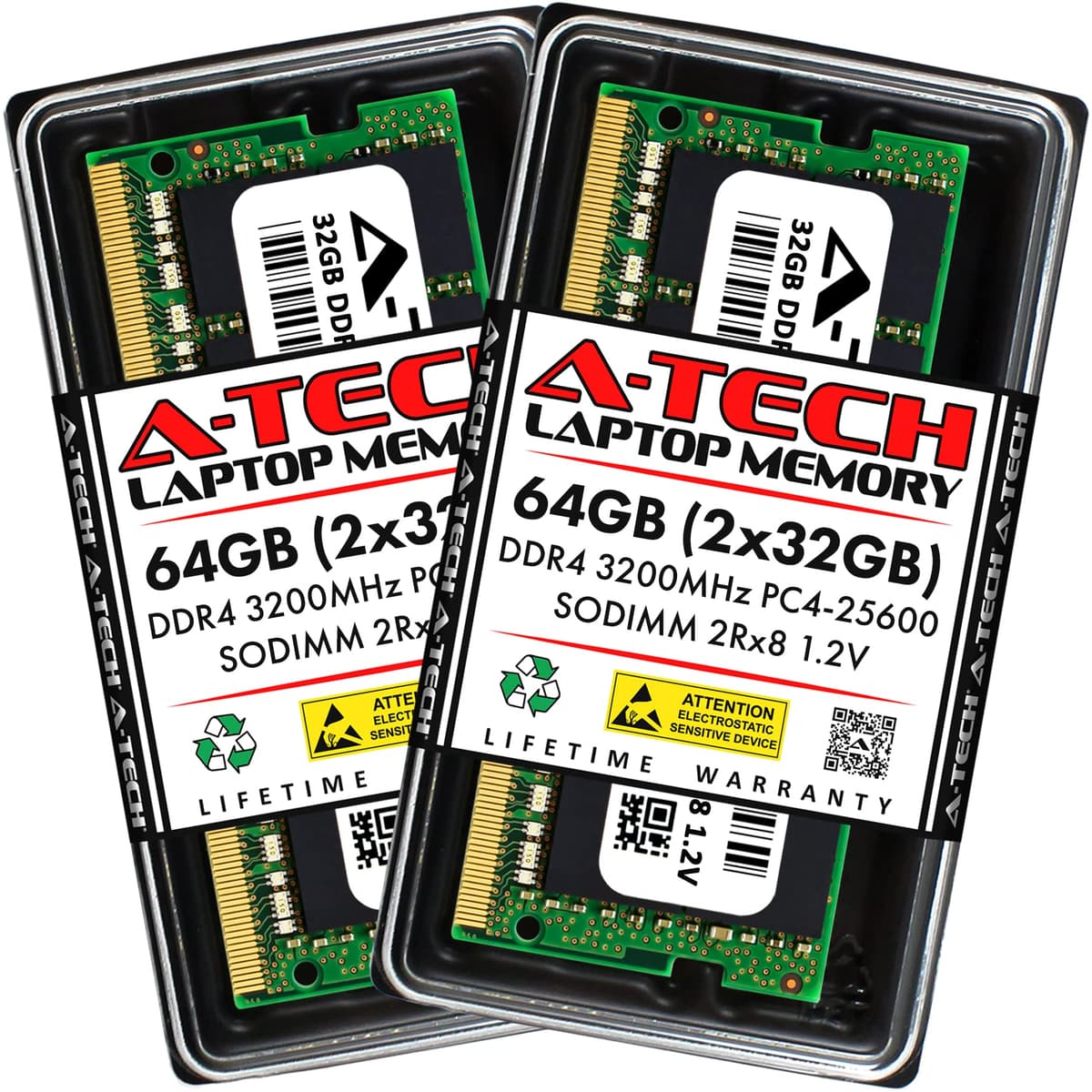 A-Tech 64GB (2x32GB) DDR4 3200 MHz SODIMM PC4-25600 (PC4-3200AA) CL22 2Rx8 No ECC Memoria RAM para Laptop AT32G2D4S3200ND8N12V