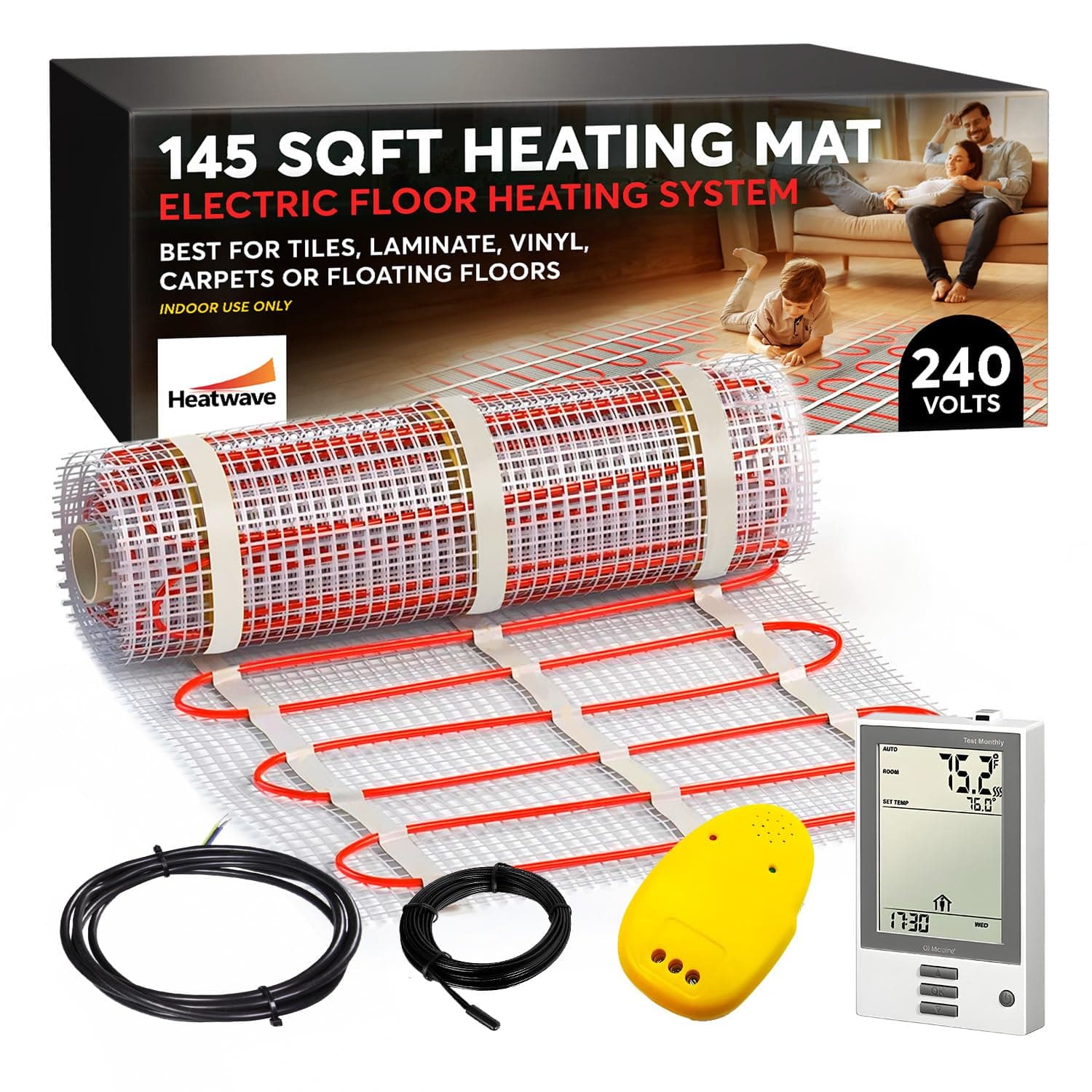 HEATWAVE Electric Heated Floor System 145 Sqft 240V with Programmable Thermostat HW2012B