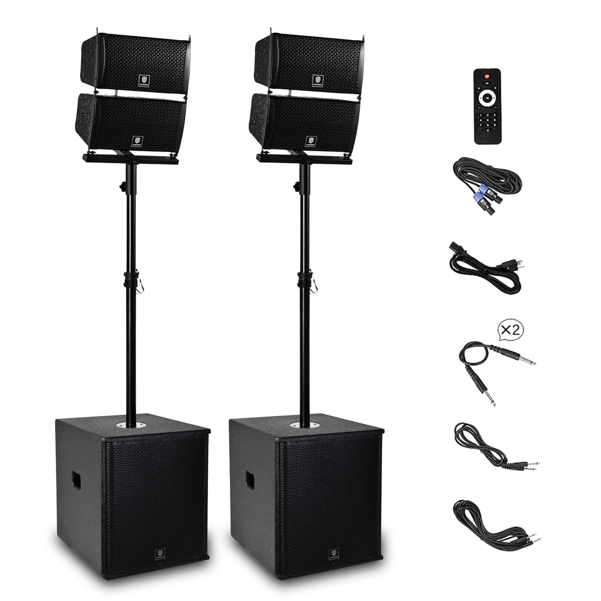 RECK 6000W P.M.P.O - Sistema PA Potenciado con 4 Line Array y 2 Subwoofers de 15"