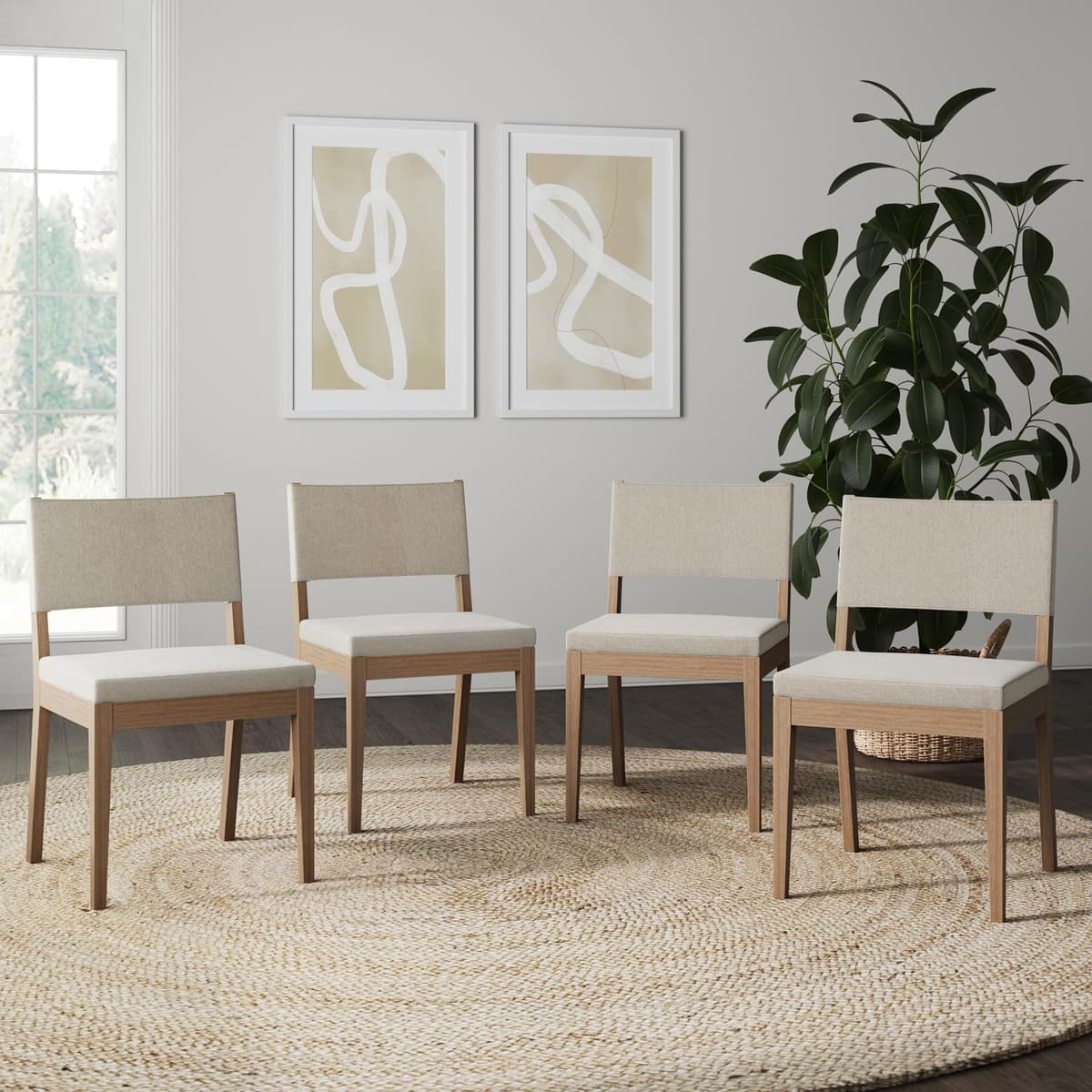 Nathan James 24201-2 Linus Silla de Comedor Tapizada, Natural Flax/Brown - Set x4 24201-4