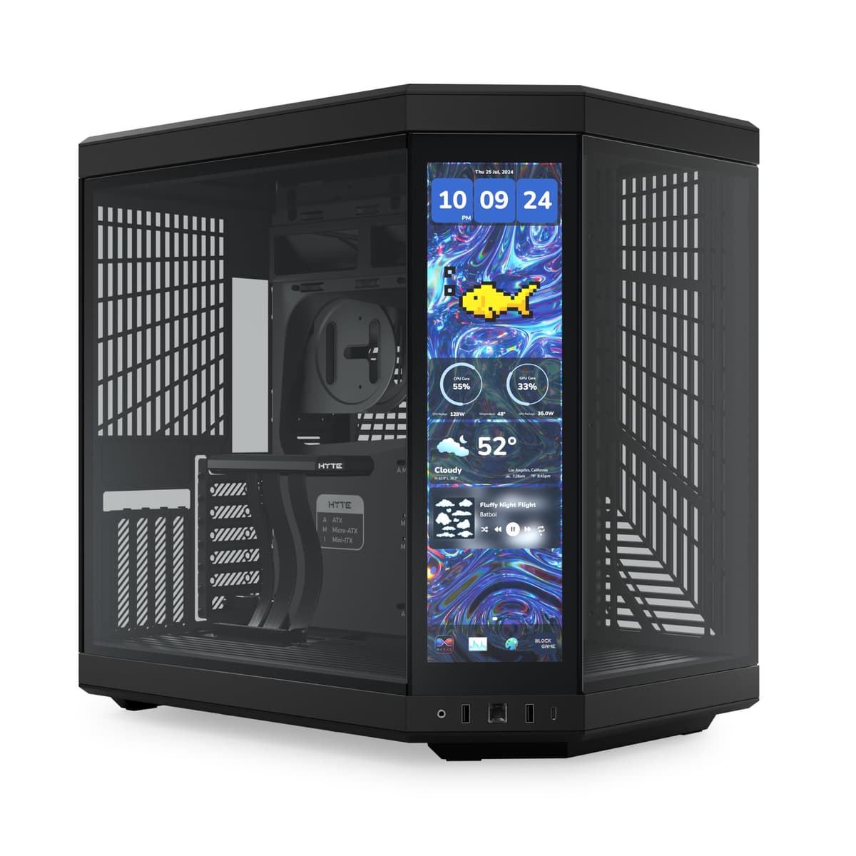 Hyte Y70 Touch Infinite Estética Moderna Torre Mediana ATX de Cámara Doble con Pantalla Táctil LCD 2.5K Integrada - Negro Mate CS-HYTE-Y70TTI-BB