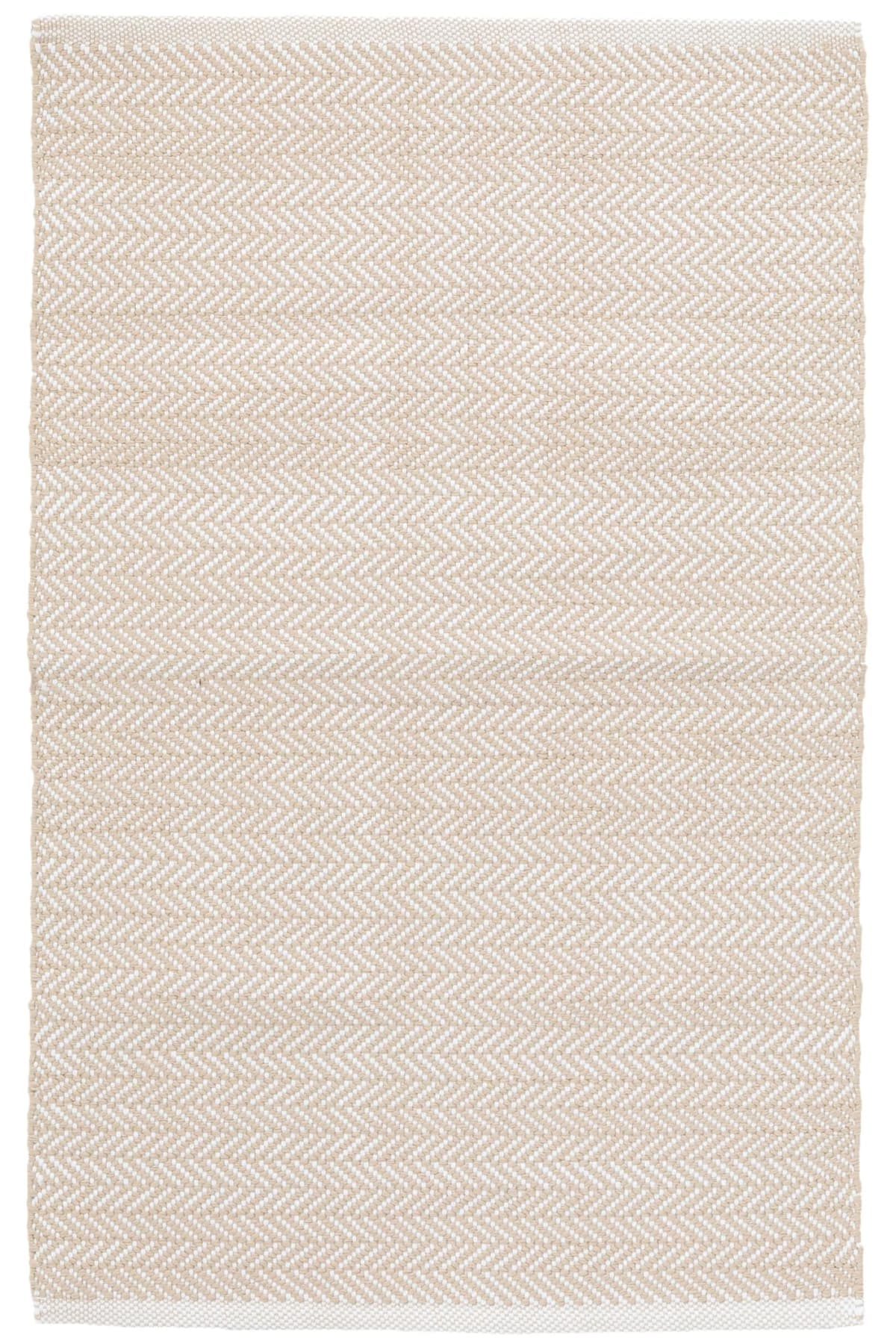 Dash & Albert Herringbone Linen/White Handwoven Indoor/Outdoor Rug, 7.5 x 9.5 ft, White Geometric Pattern DA291-810
