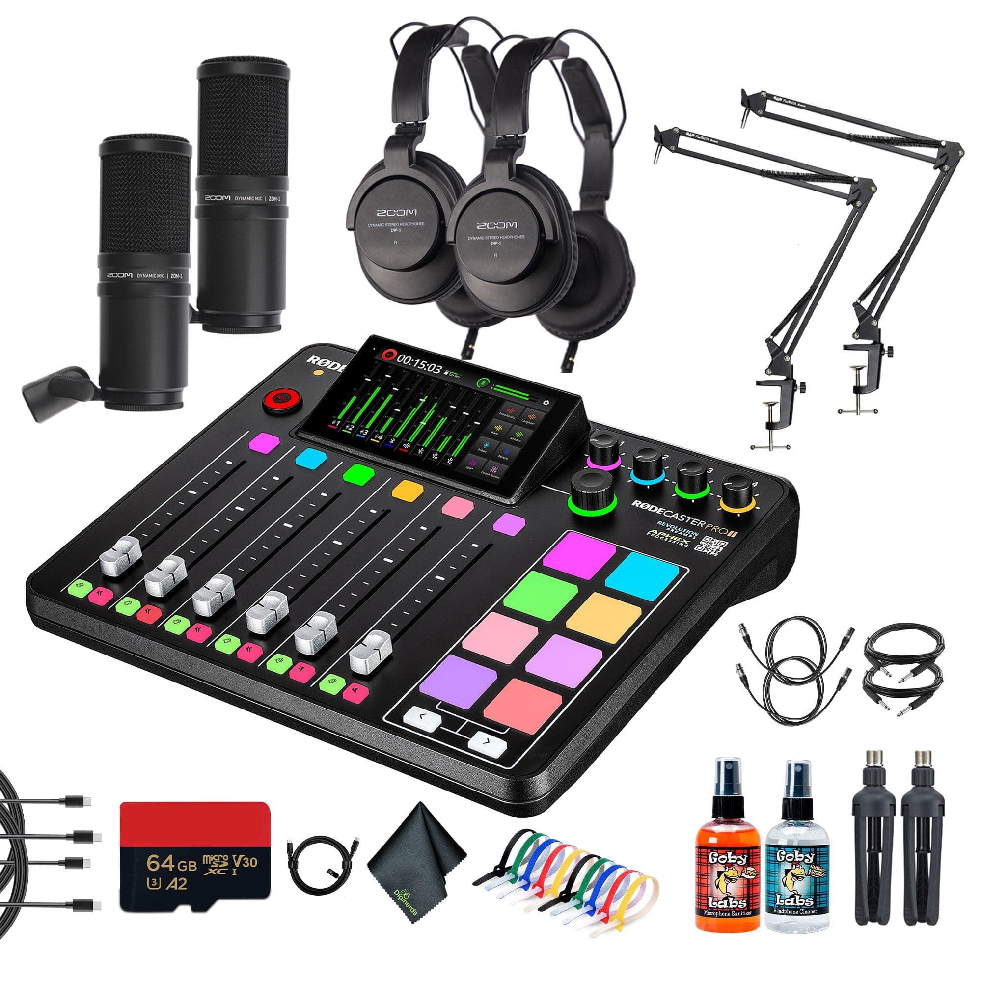 RODE RODECaster Pro II + 2x Audífonos + 2x Micrófonos + 64GB Micro SD + 2x Brazos + XLR 10ft + USB-C + TRS 1/4 (Bundle) RCP II_AG9_7