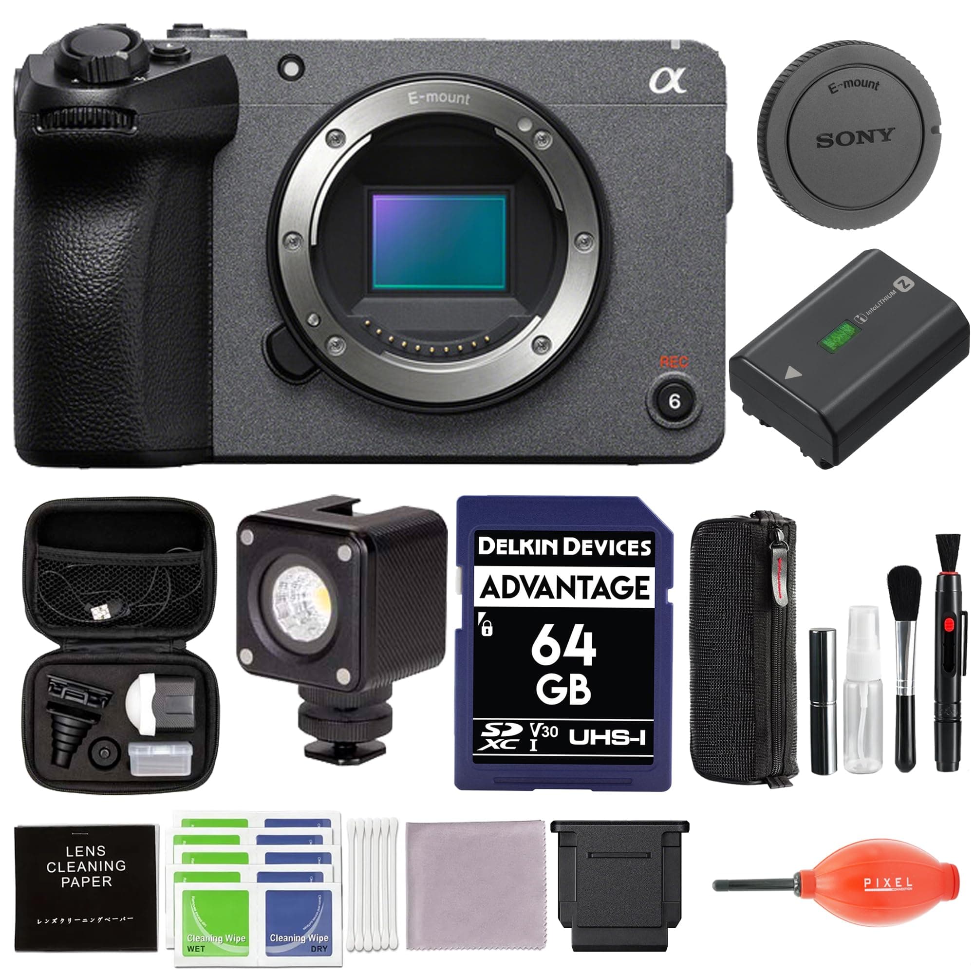 Pixel Connection Sony FX30B Digital Cinema Camera (ILME-FX30B) - Bundle con kit LED y 64GB