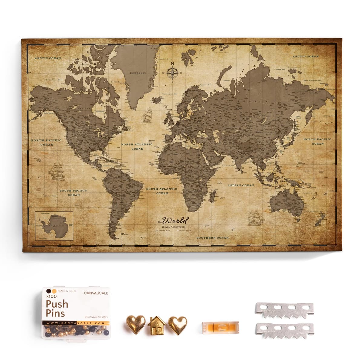 CANVASCALE Canvas World Map with Cork Pin Board (150x100 cm, Pattern 1) world_map_new_150x100_1