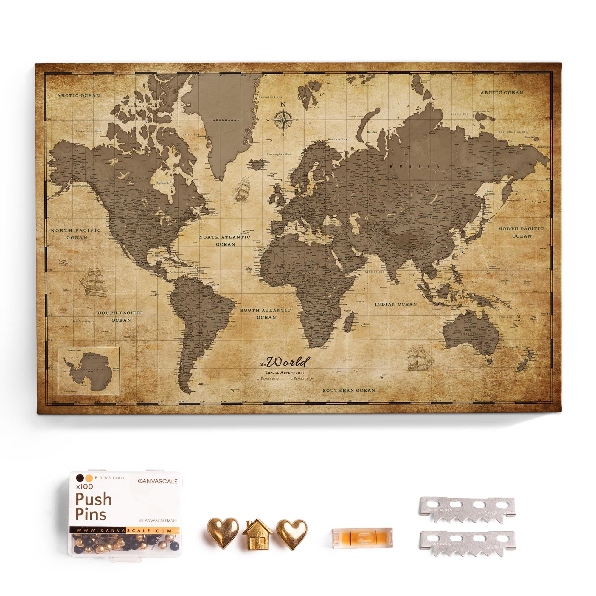 CANVASCALE Canvas World Map with Cork Pin Board (150x100 cm, Pattern 1) world_map_new_150x100_1