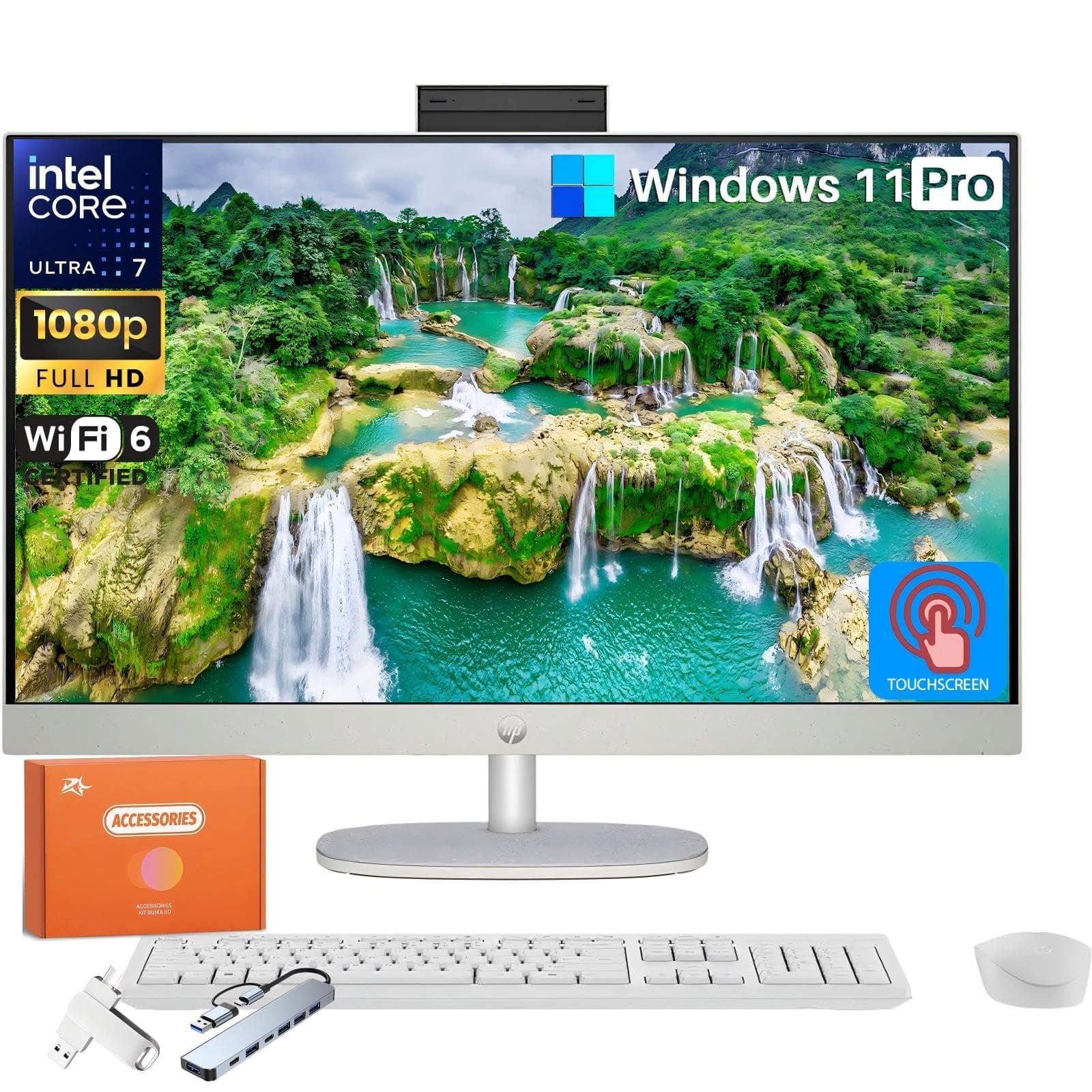 HP All-in-One 27" Touchscreen - Intel Ultra 7-155U, 32GB DDR5, 2TB SSD, Windows 11 Pro, Tilt Adjustable HP 27 All-In-One Desktop