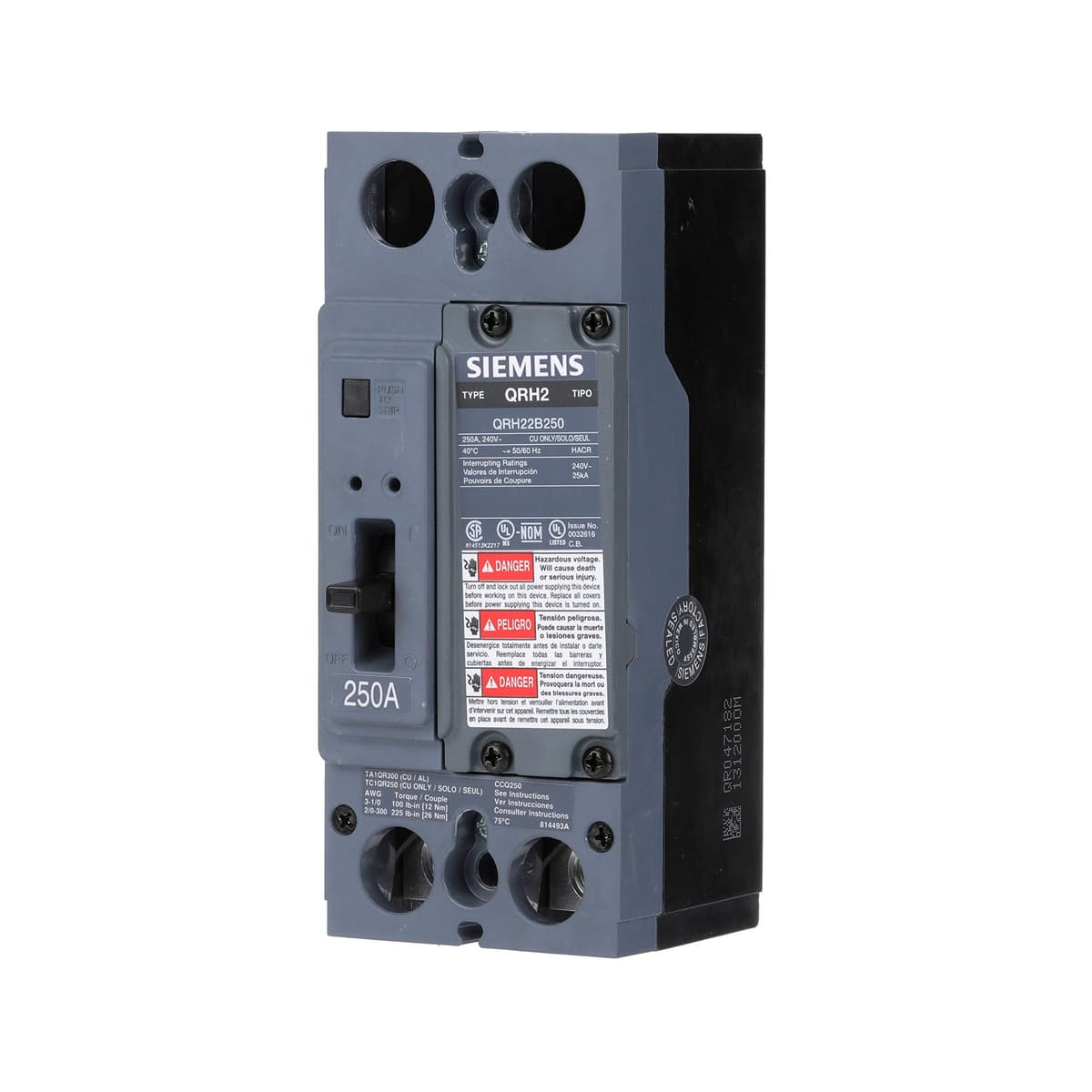 Siemens Interruptor térmico 250 A 2 polos tipo QR 25 kA US2:QRH22B250