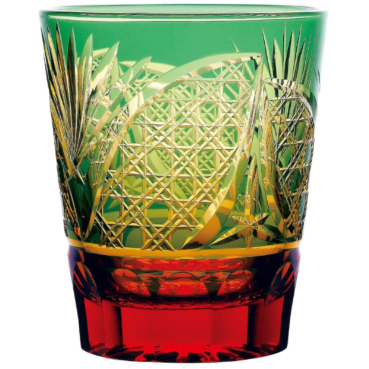 東洋佐々木ガラス Toyo-Sasaki HG250-27GR Set de 24 Vasos Saika Kiriko 265 ml - Verde/Ambar