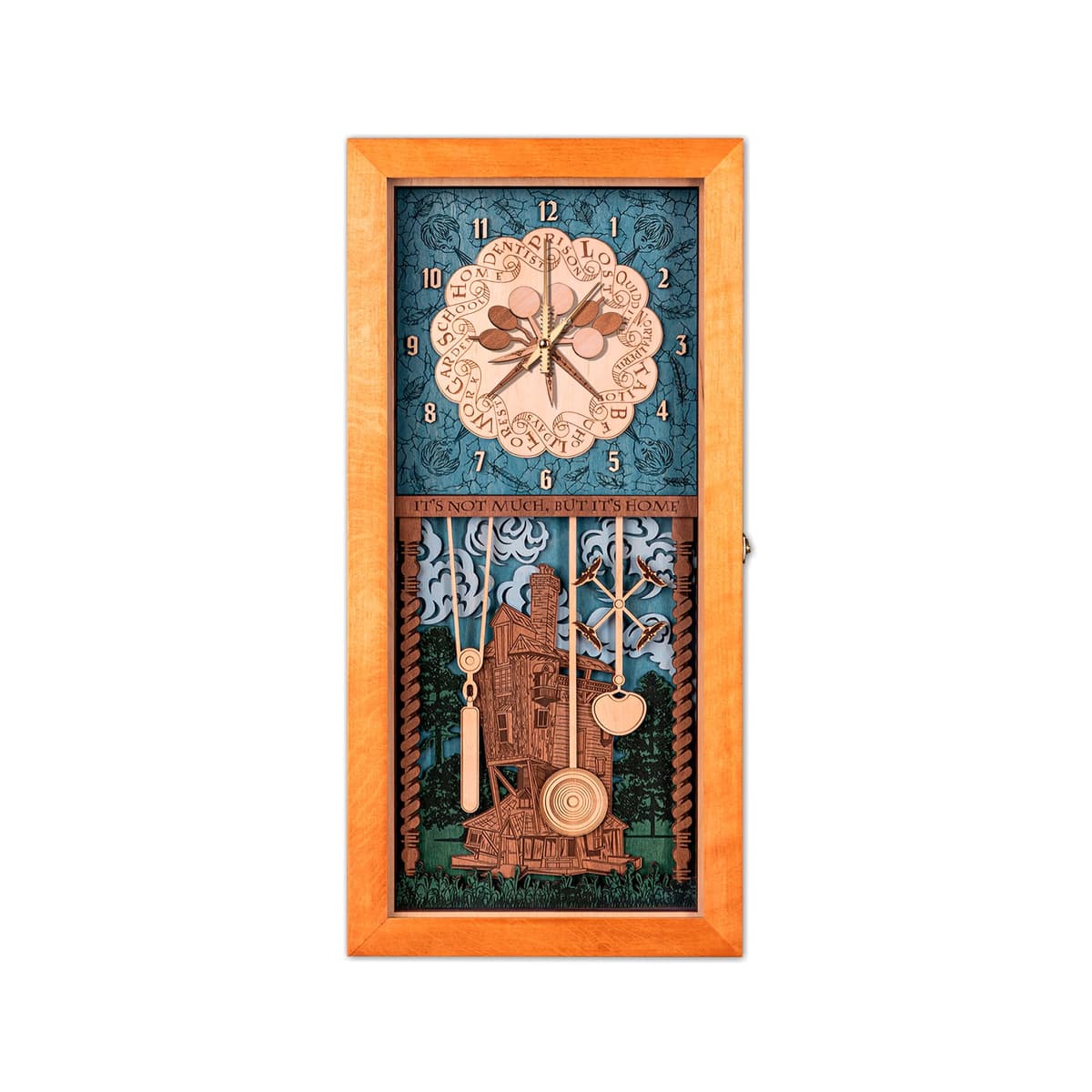 ZE WOOD Weasley Family Harry Potter reloj de pared 3D en madera oak brown, silencioso XL con 7 indicadores