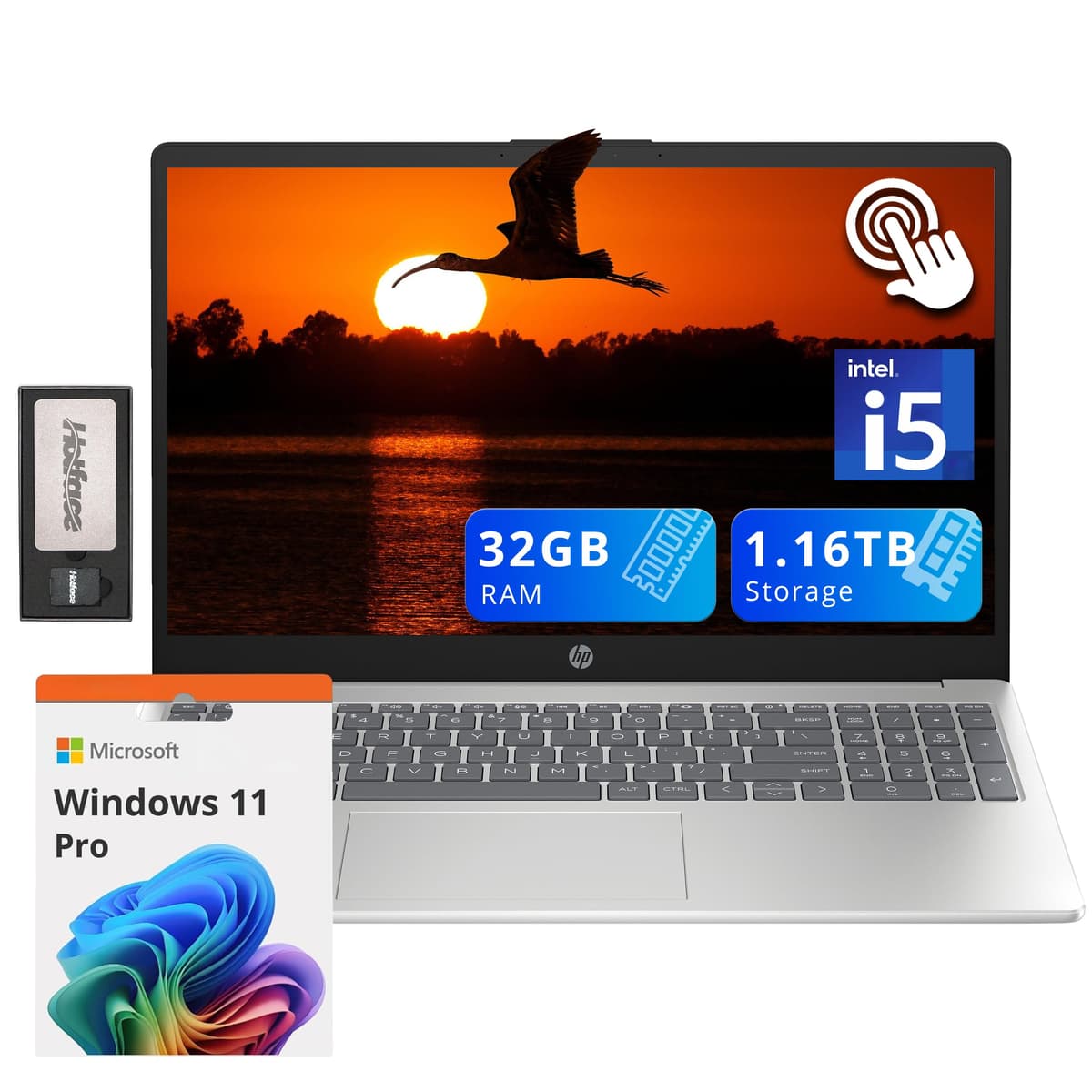 HP Pavilion 15.6" HD con pantalla táctil, Intel i5-1235U, Intel Iris Xe, 32GB RAM, 1.16TB Almacenamiento (1TB SSD + 160GB Estación de acoplamiento), Cámara 720p, Teclado numérico, Wi-Fi 6E, Windows 11 Pro, Plateado