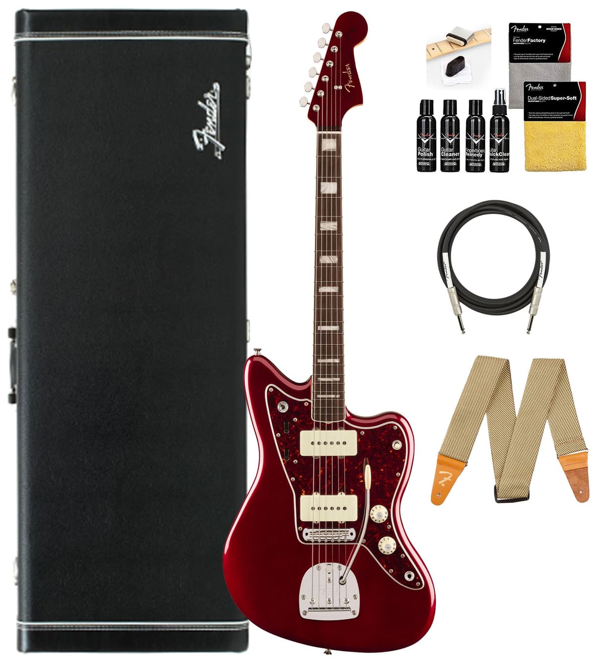 Fender Troy Van Leeuwen Jazzmaster - Oxblood Bundle con estuche tweed, correa, cable y kit de limpieza AUS-0140070793-COMBO-DLX