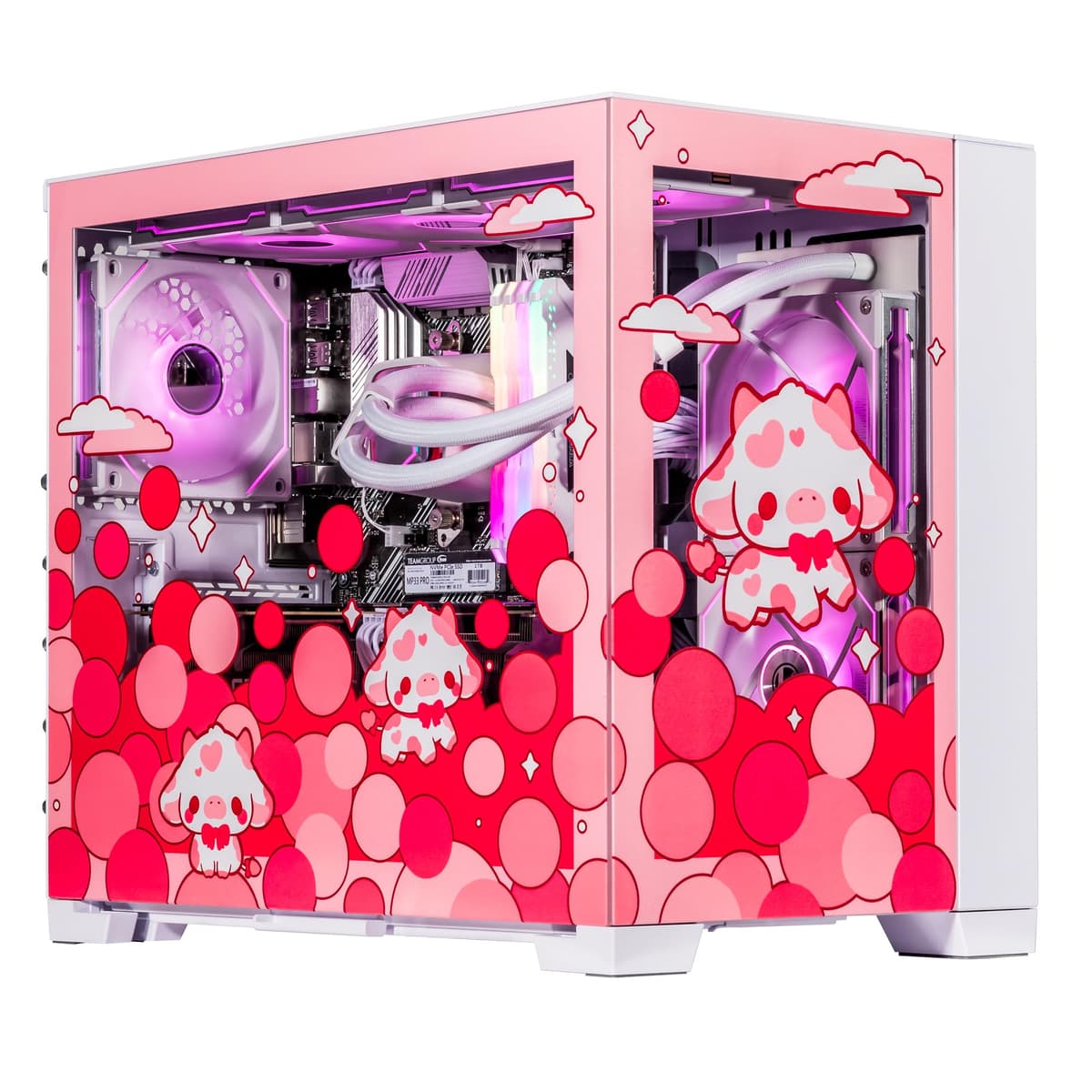Velztorm Bubble Cow Pink Limited Edition Gaming PC (AMD Ryzen 7 5700X, 16GB, 512GB SSD+1TB, GeForce RTX 3070, 240mm AIO, 850W, Windows 10 Home) VELZ0097-3070-220758