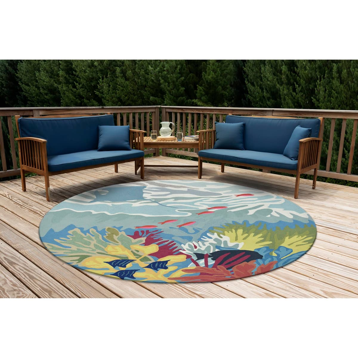 Liora Manne Ravella Blue Rug Alfombra Redonda Indoor/Outdoor 8' RVLD8227503