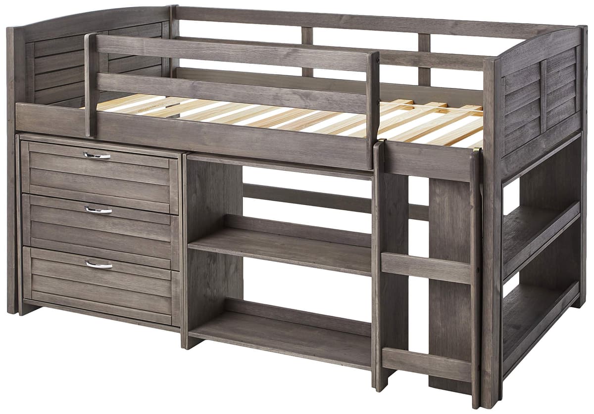 Donco Kids Cama Low Loft Twin Louver Antigua Gris con 3 Cajones, Modelo 790-TAG-B