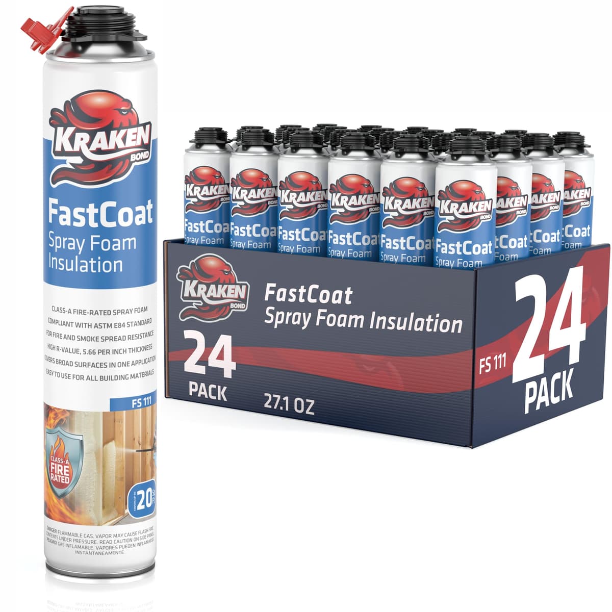 Kraken Bond Fastcoat - Spray Foam Aislante Clasificación A contra fuego (24 x 27.1 oz.) (sin gun/cleaner) KR111PF01