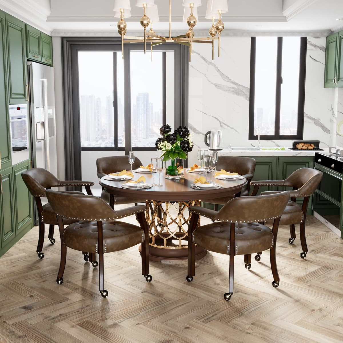 MODERION sillas de comedor y oficina juego de 6, patas marrón & Embossed Brown, 31.5"H x 26"W x 25.2"L, estilo moderno XXY-1910-BN