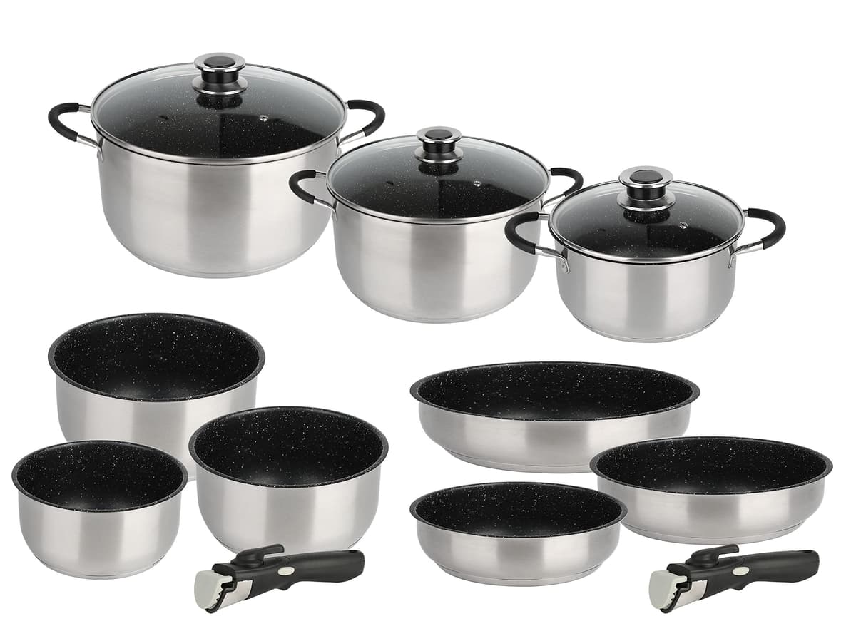 KAMBERG set de cocina 12 piezas con revestimiento tipo piedra y mango desmontable, gris 0008137