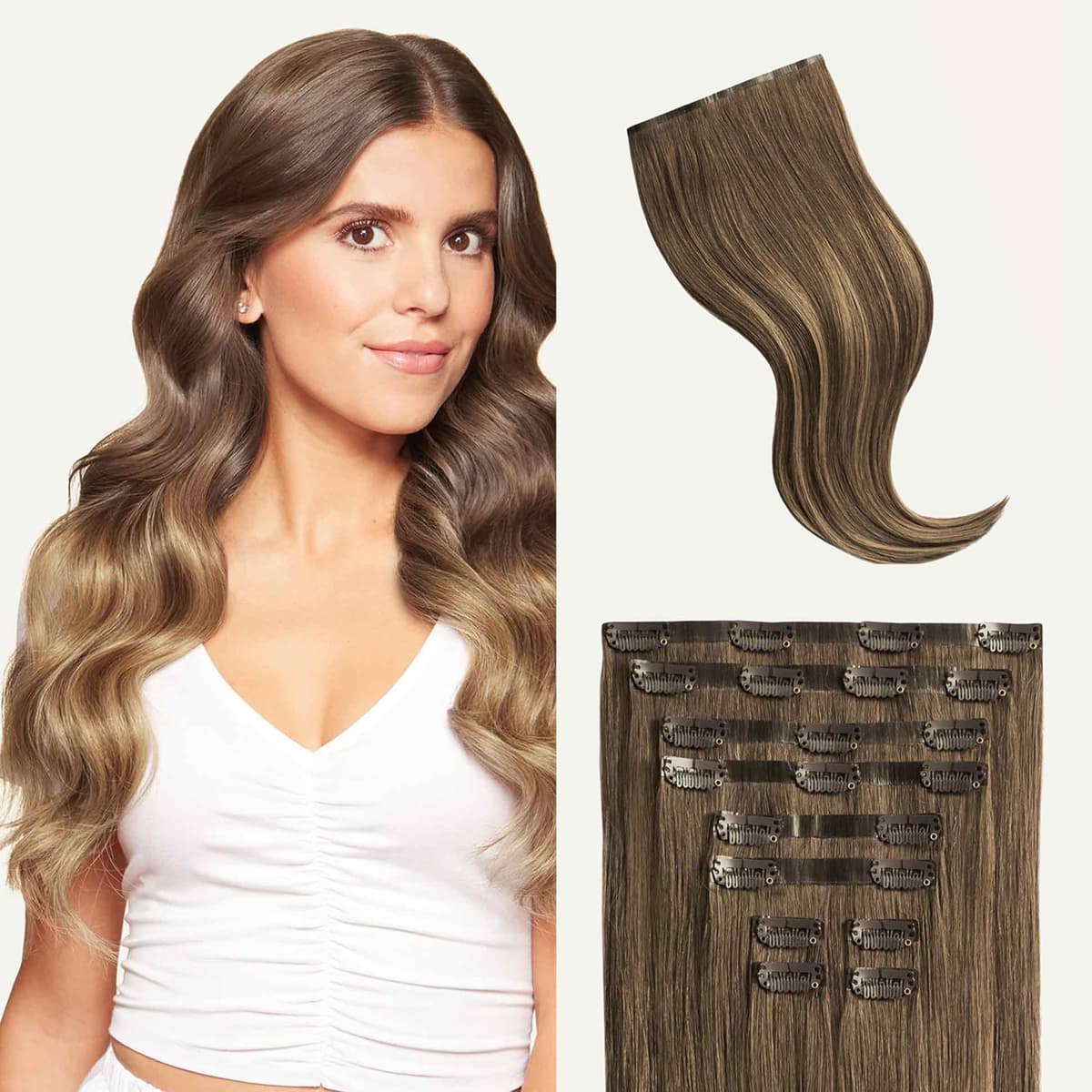 Luxy 24" Ash Brown Balayage - Seamless Clip-In 10 piezas (240 g)