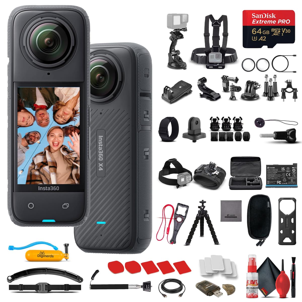 Insta360 X4 Cámara de acción 360 Waterproof 8K con kit de accesorios y tarjeta 64GB CINSABMA