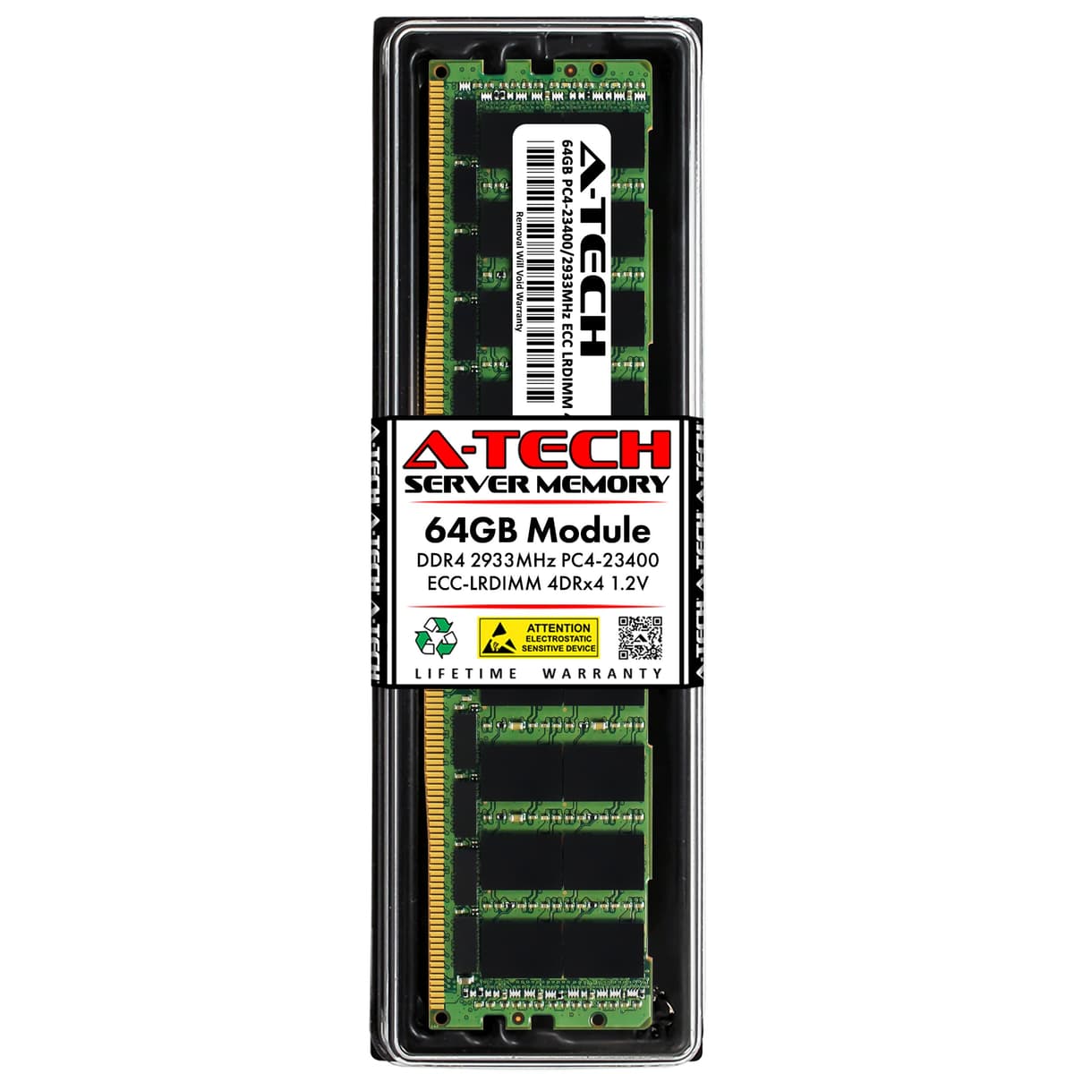 A-Tech 64GB DDR4 2933MHz PC4-23400 ECC LRDIMM 4Rx4 (4DRx4) Quad Rank 1.2V Load Reduced DIMM 288 pines Módulo de Memoria RAM para Servidor (Serie Empresarial A-Tech) AT64G1D4D2933LQ4N12V