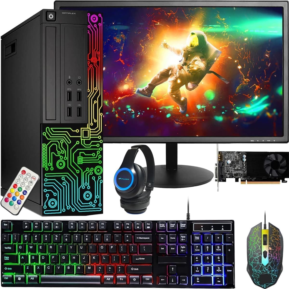 Desktop Gamer Dell RGB, Intel Core i5, GeForce GT 1030 2GB, 16GB RAM, 512GB SSD, Monitor HDMI 24 pulgadas, Teclado, Mouse y Headset RGB, WiFi, Windows 11 Pro (Reacondicionado) OptiPlex