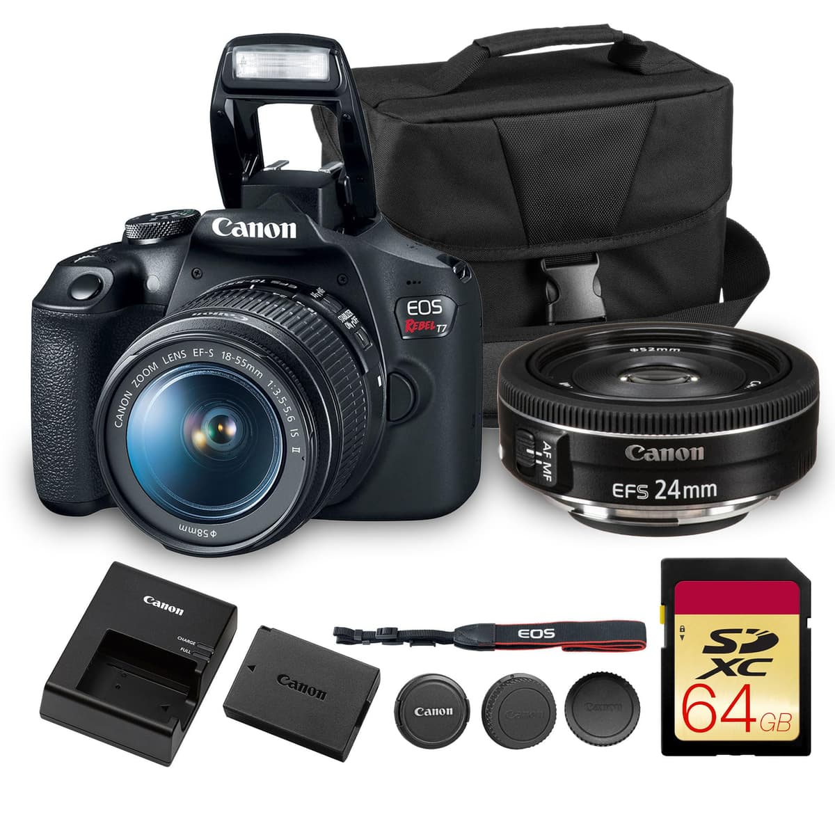 Canon EOS Rebel T7 DSLR Kit + EF-S 18-55mm + EF-S 24mm f/2.8 + 64GB + Bag 2727C002_EDIPL_3