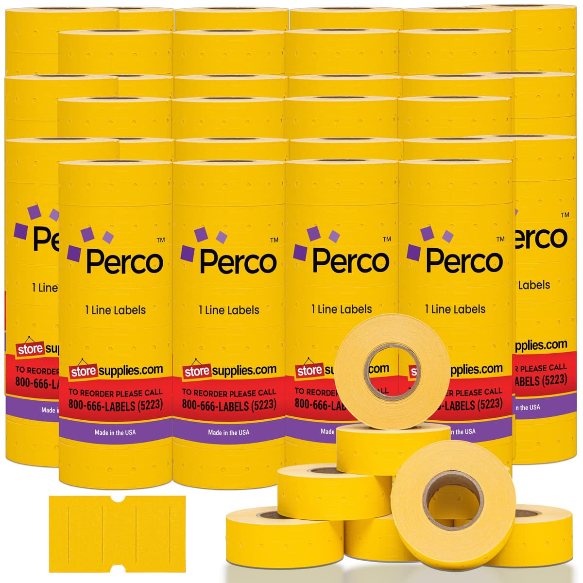 Perco Etiquetas Amarillas 1 Línea - Caja 30 Mangas 240,000 Unidades