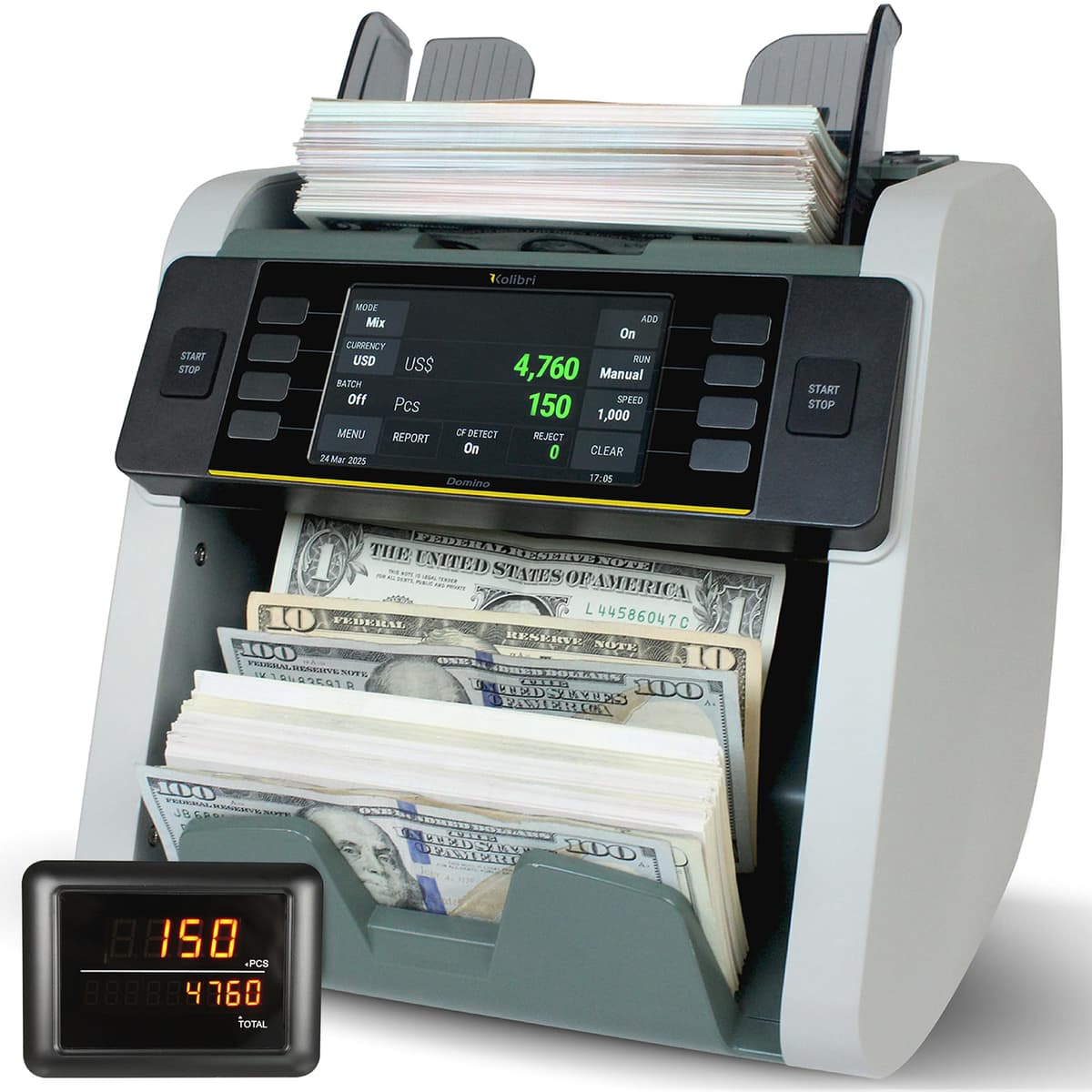 Kolibri Domino V2 Contadora y Clasificadora de Billetes 4.3" táctil, cuenta valor mixto, detección UV/MG/IR/2CIS, multi-moneda (impresora no incluida) B-Domino-V2